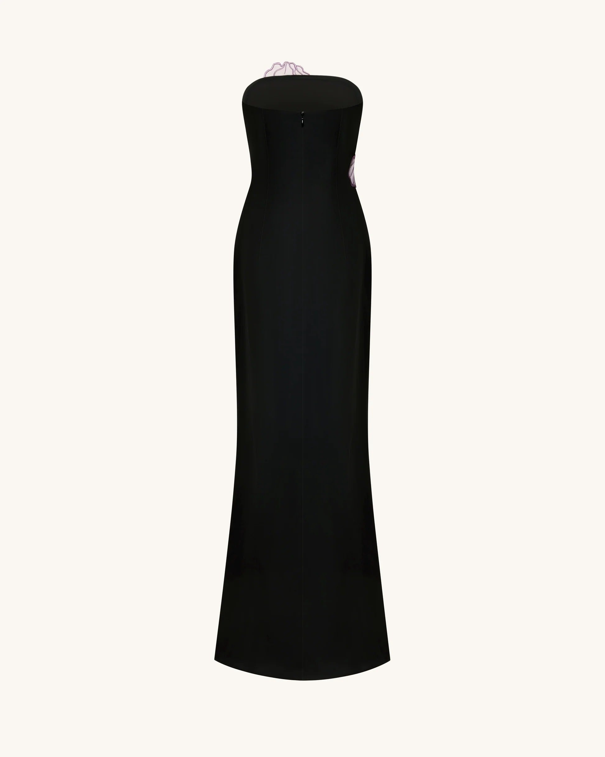Iris Floral-Appliqué Strapless Maxi Dress - Black