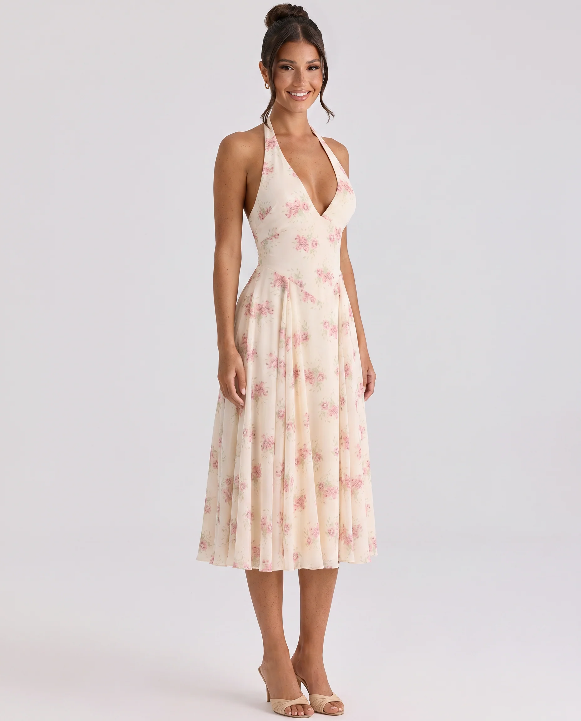 Annika Midi Dress with Halter Neck and Open Back