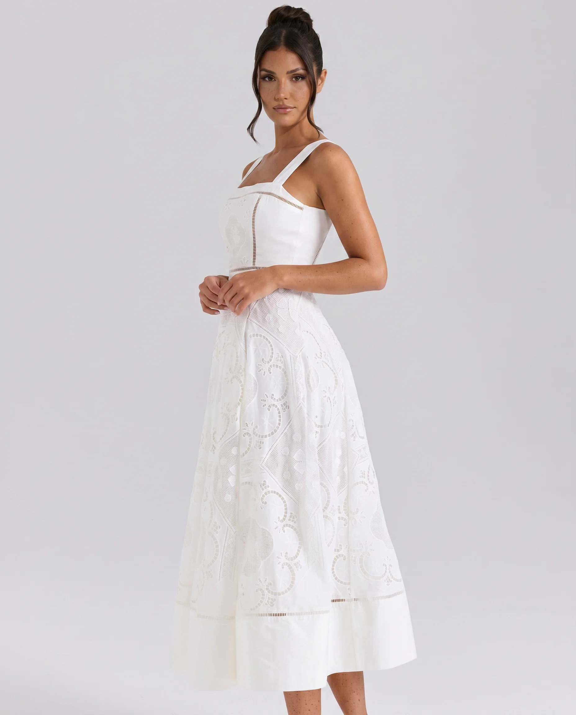 Clarabelle Midi Dress with Square Neck and Open Back