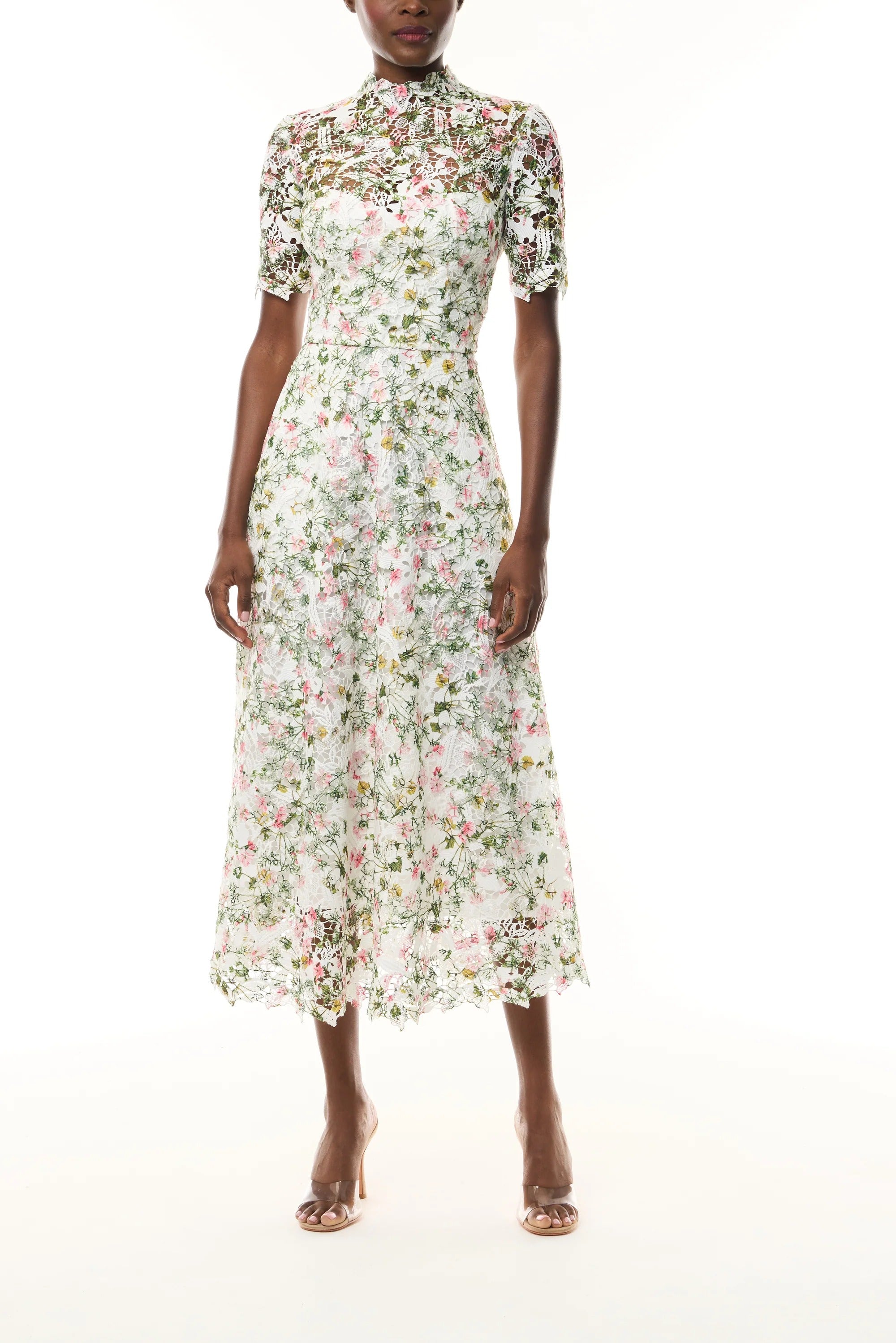Short Sleeve Floral Lace Dress