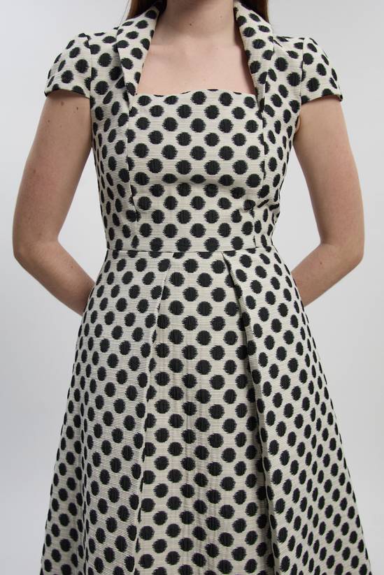 KarenMillen Spot Jacquard Square Neck Tailored Full Skirted Midi Dress