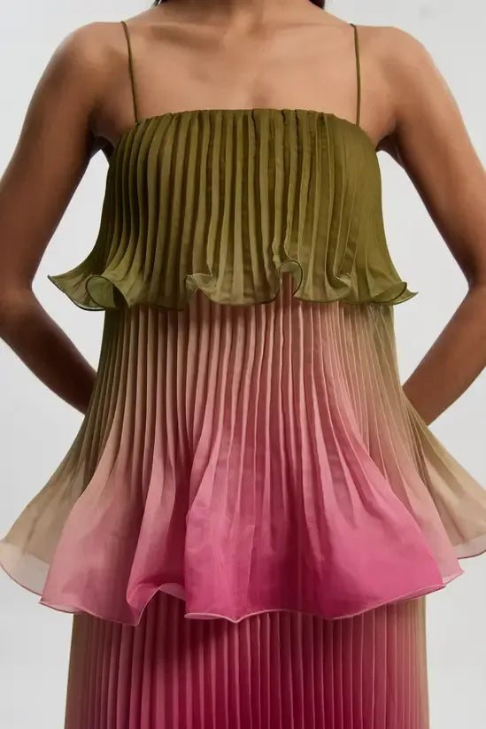 KarenMillen Pleated Slub Organdie Peplum Woven Maxi Dress