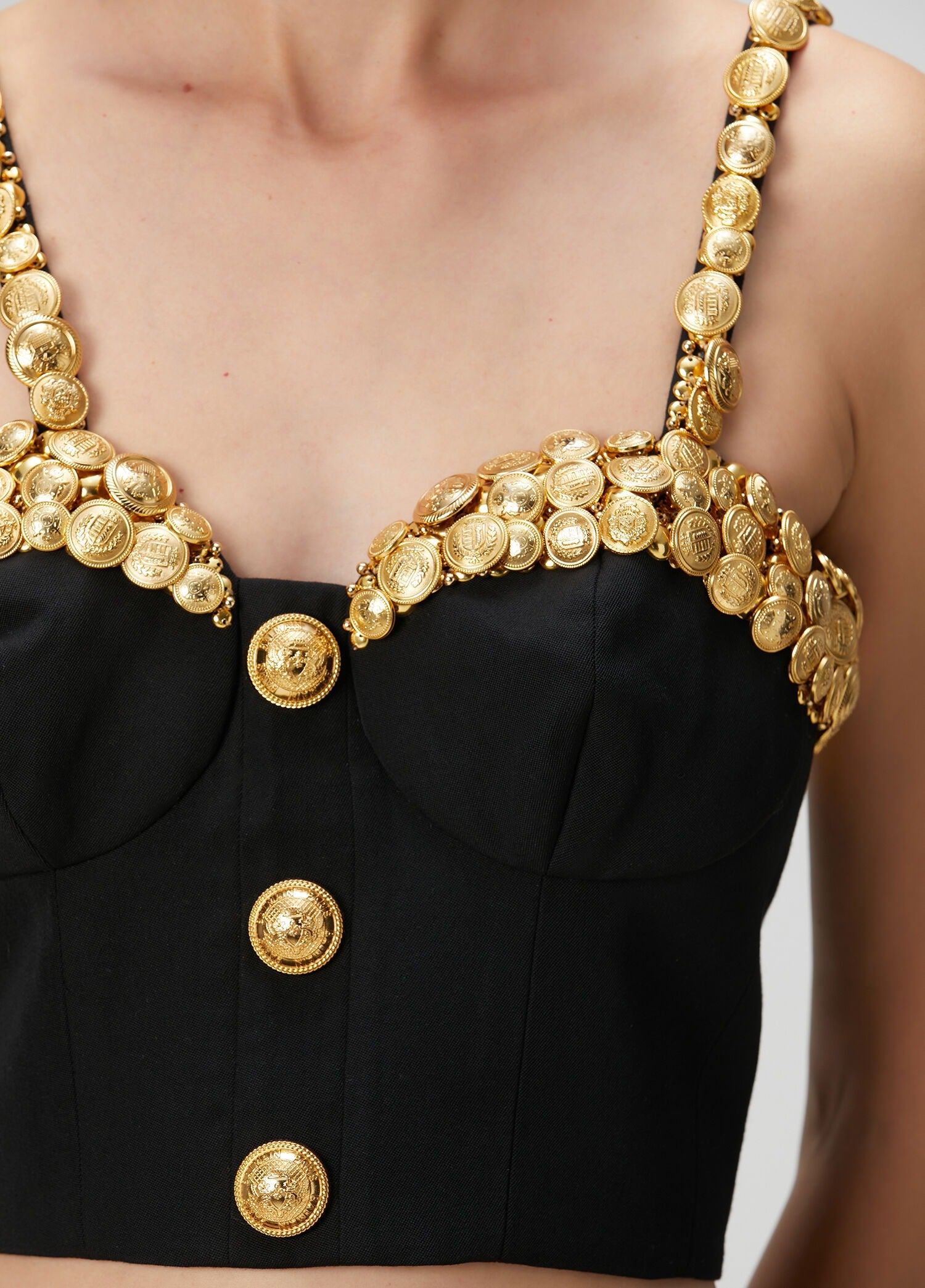 Balmain Siyah Gold Crop Yün Bluz
