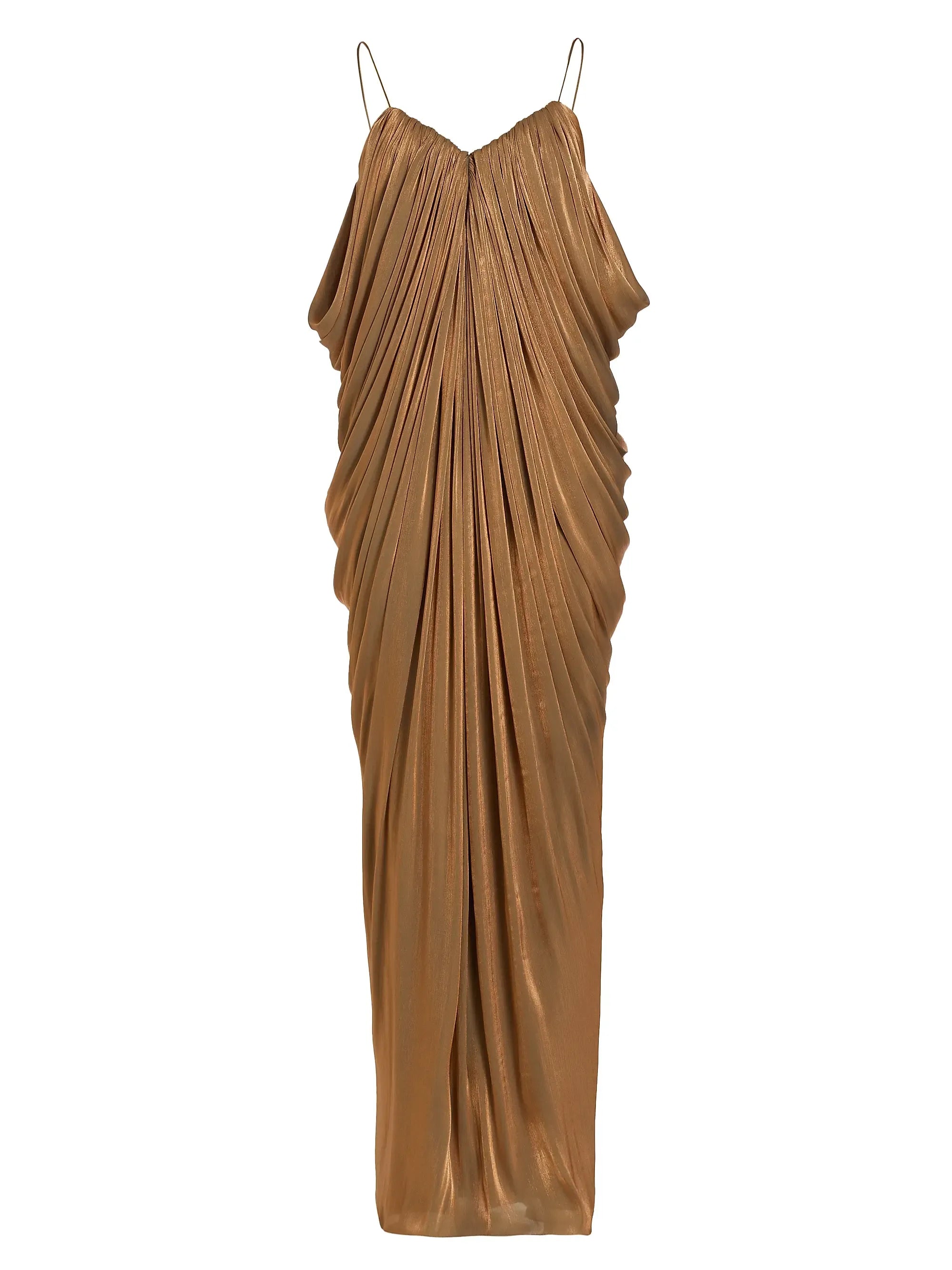 Halpern  Waterfall Draped Metallic Column Gown