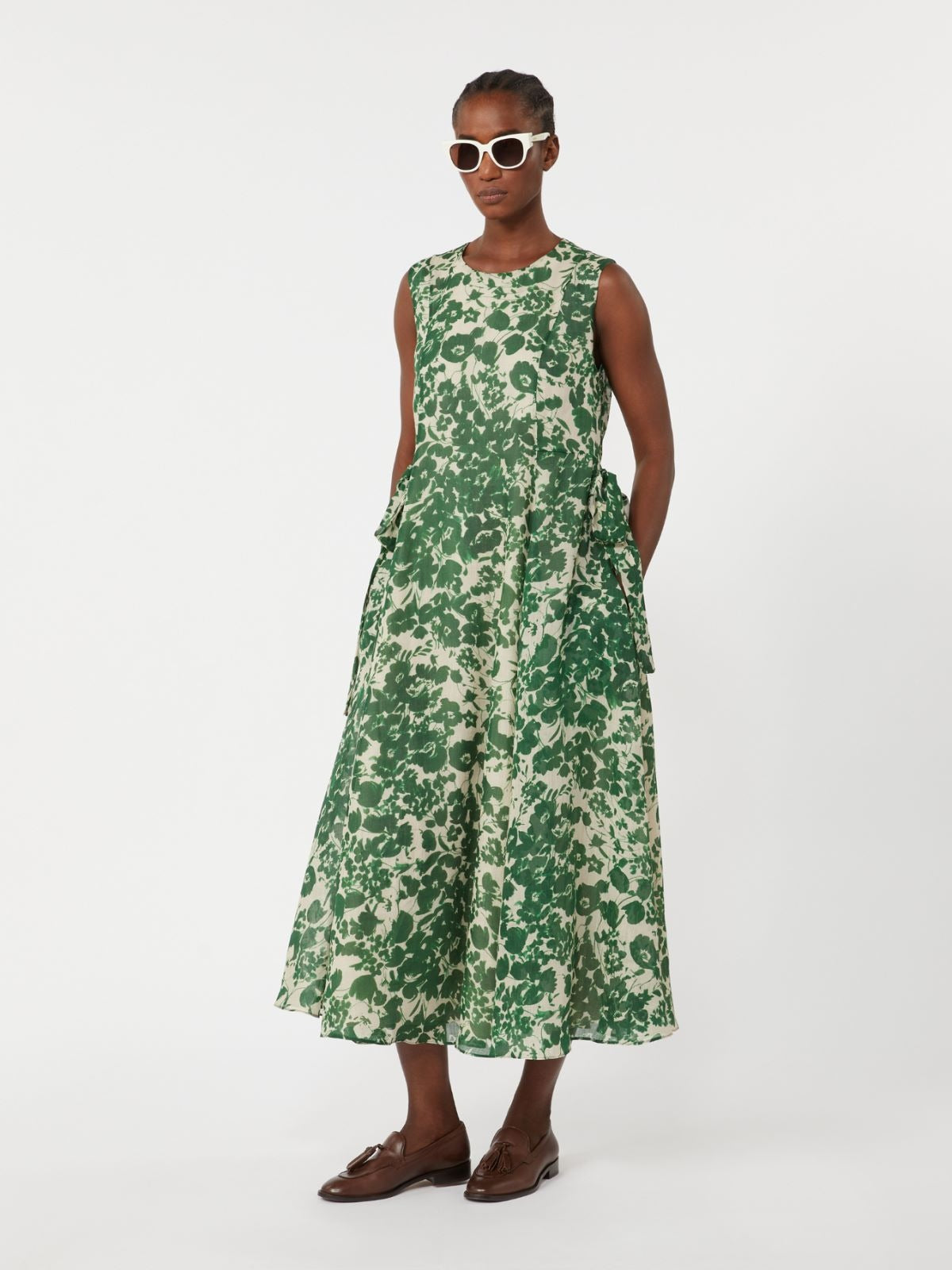 Printed ramie canvas dress Green