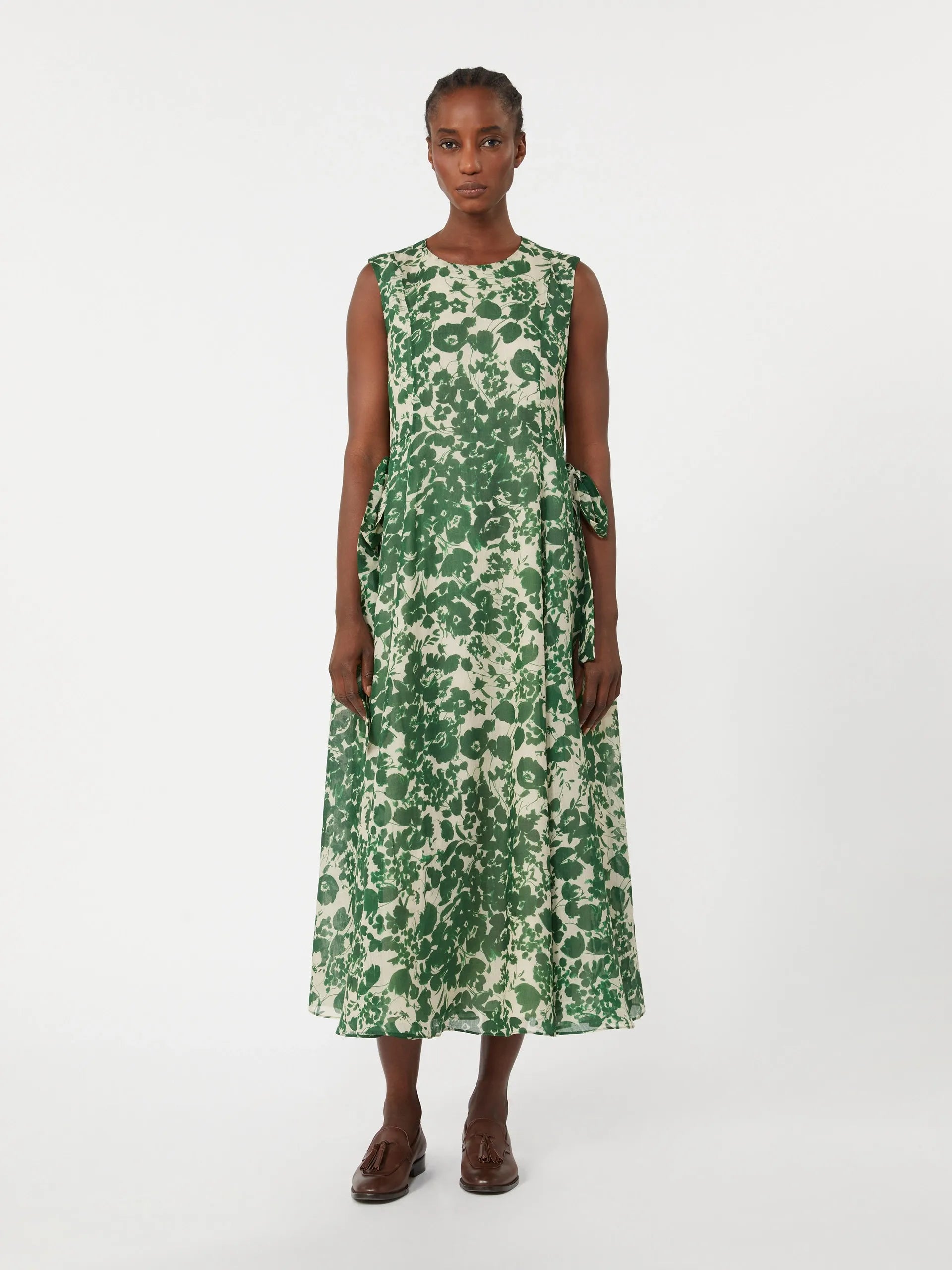 Printed ramie canvas dress Green