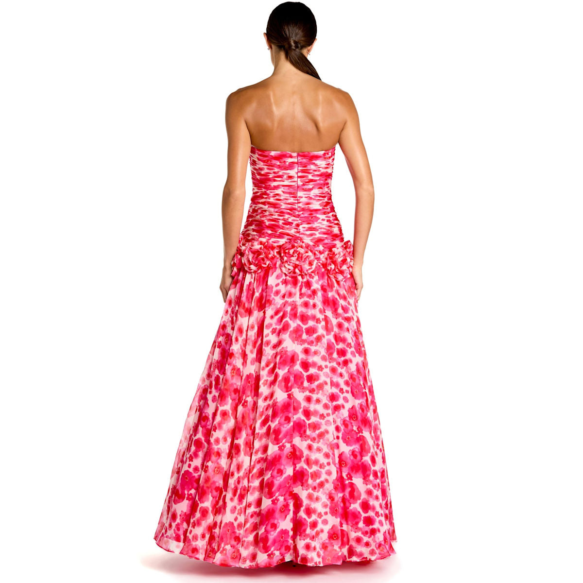 Strapless Chiffon Ball Gown With 3D Flowers