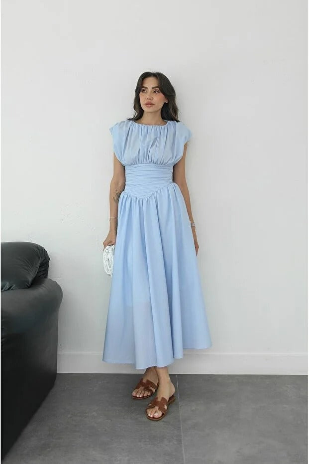 Baby Blue Vintage-Inspired Draped Dress