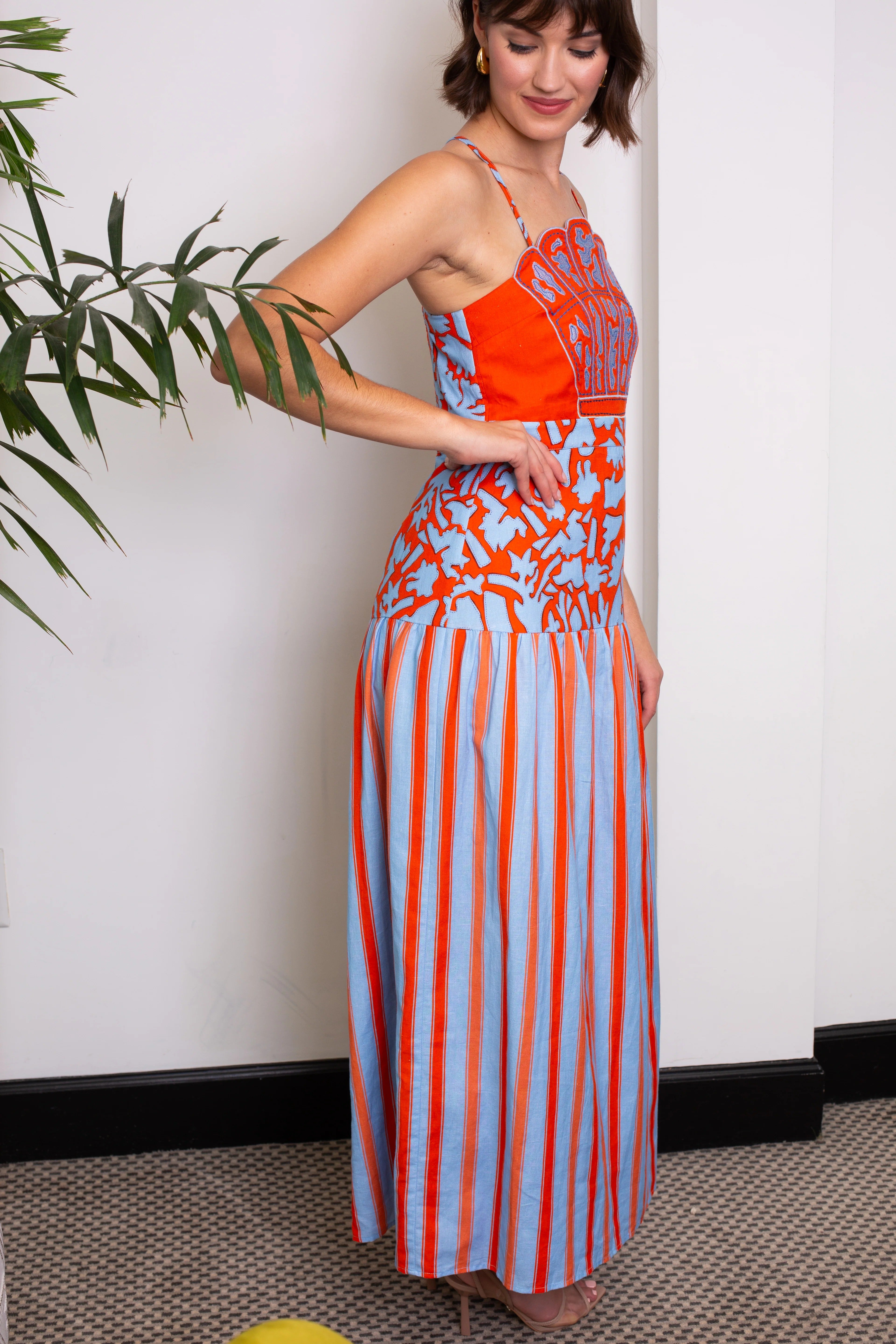 Hunter Coral Vine Stripe Midi Dress