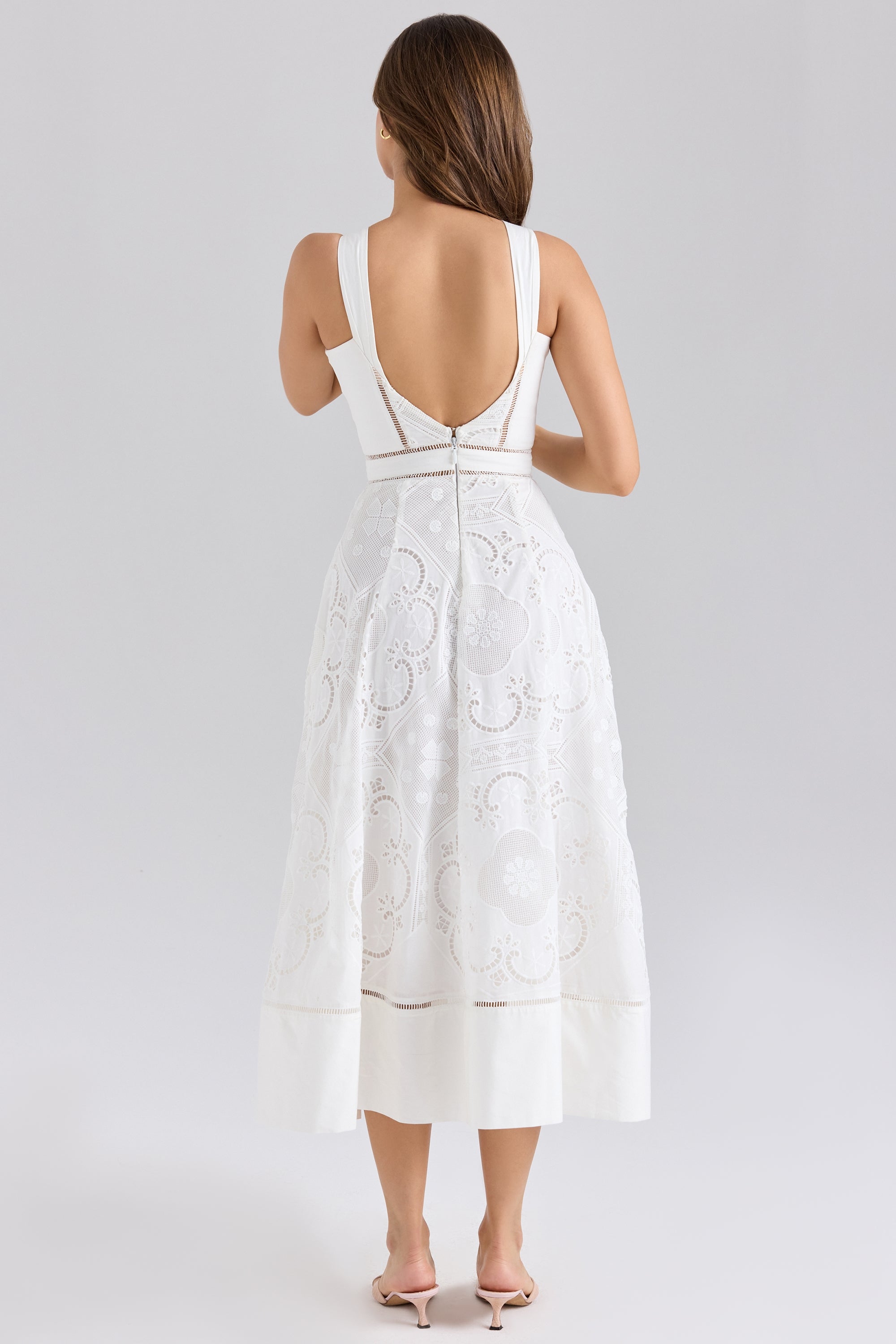 Clarabelle Midi Dress with Square Neck and Open Back