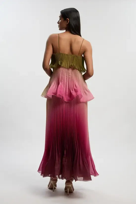 KarenMillen Pleated Slub Organdie Peplum Woven Maxi Dress