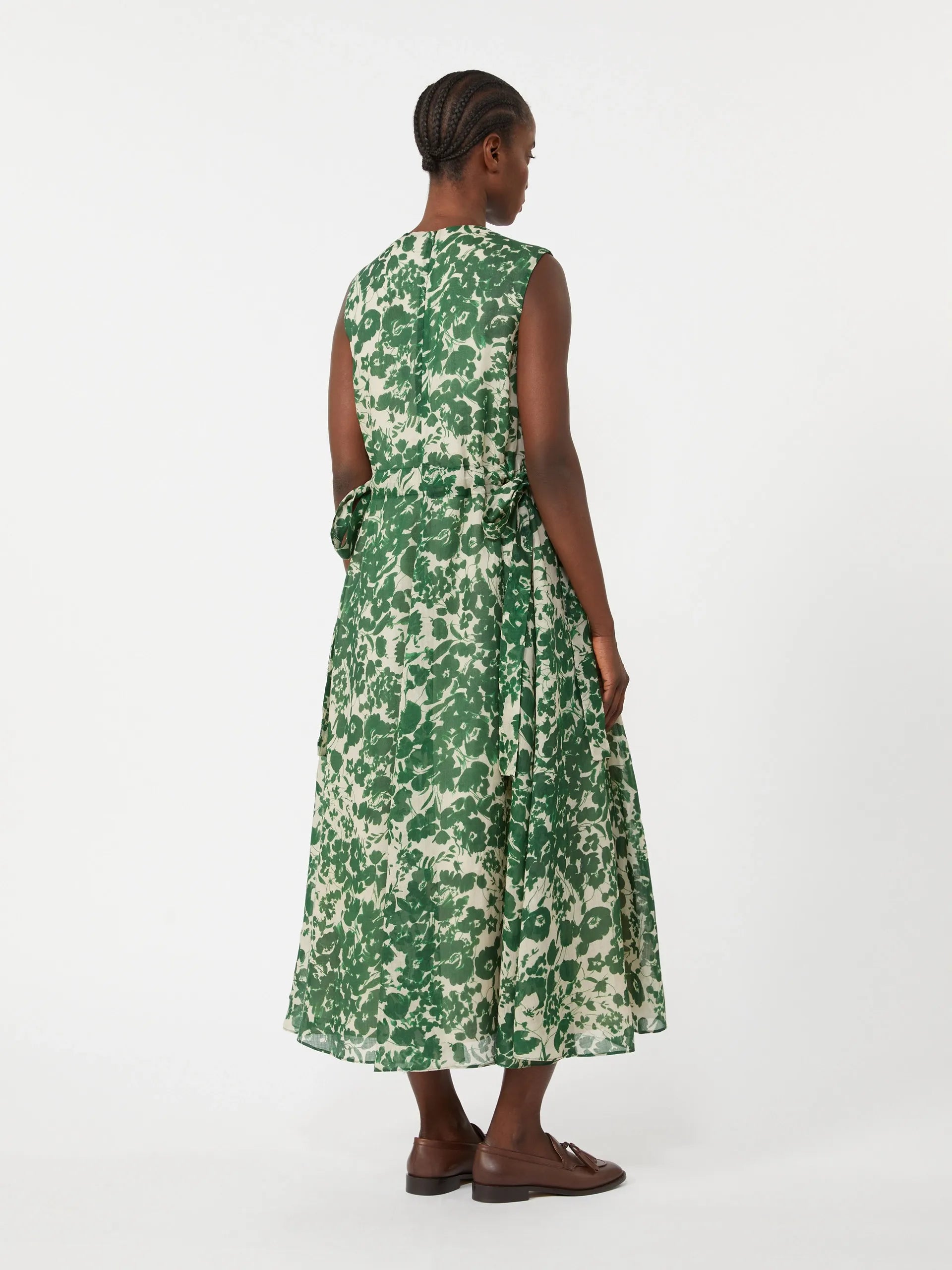 Printed ramie canvas dress Green