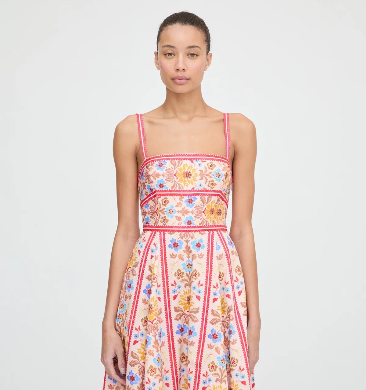 The Margot Dress in Pink Floral Block Stripe