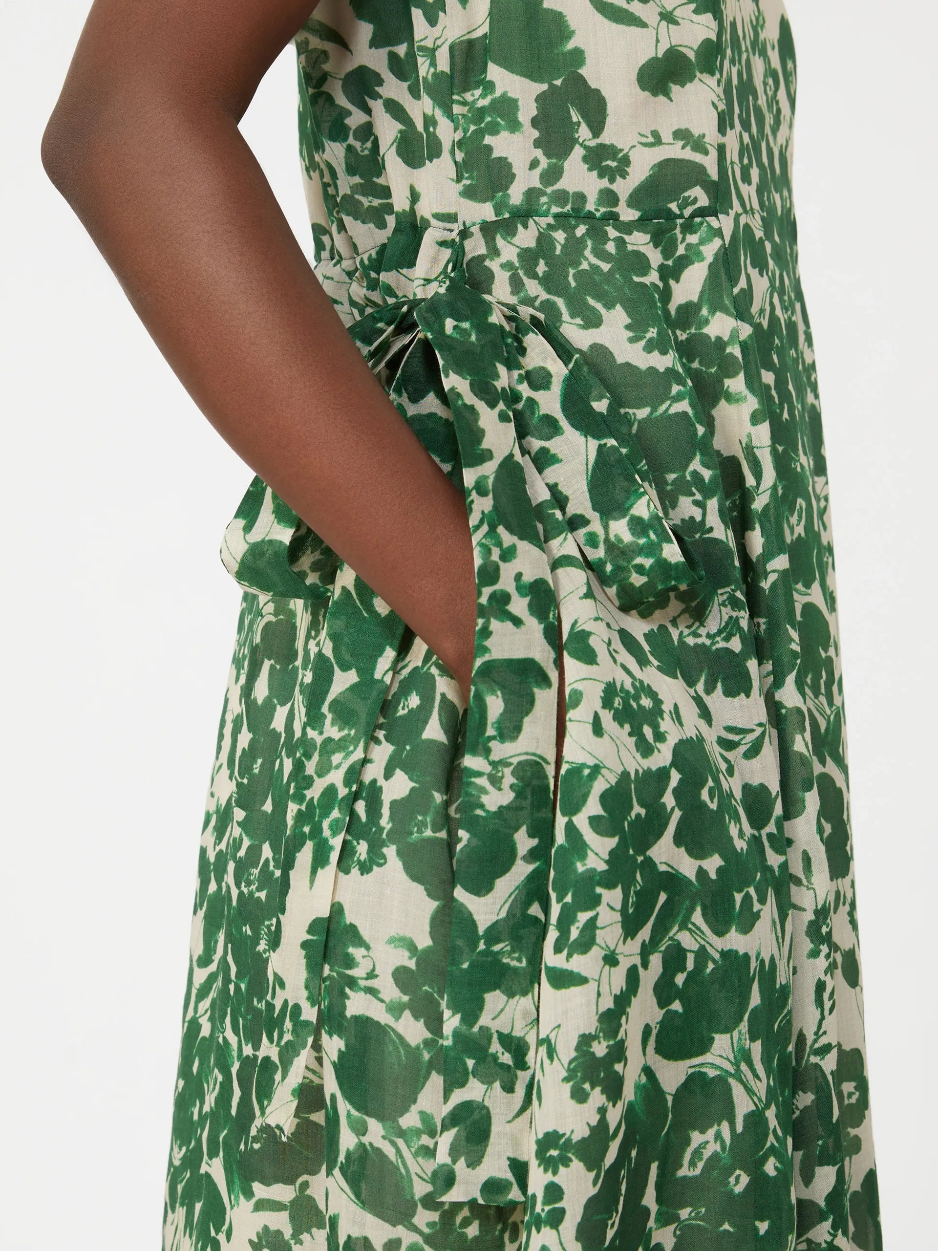 Printed ramie canvas dress Green