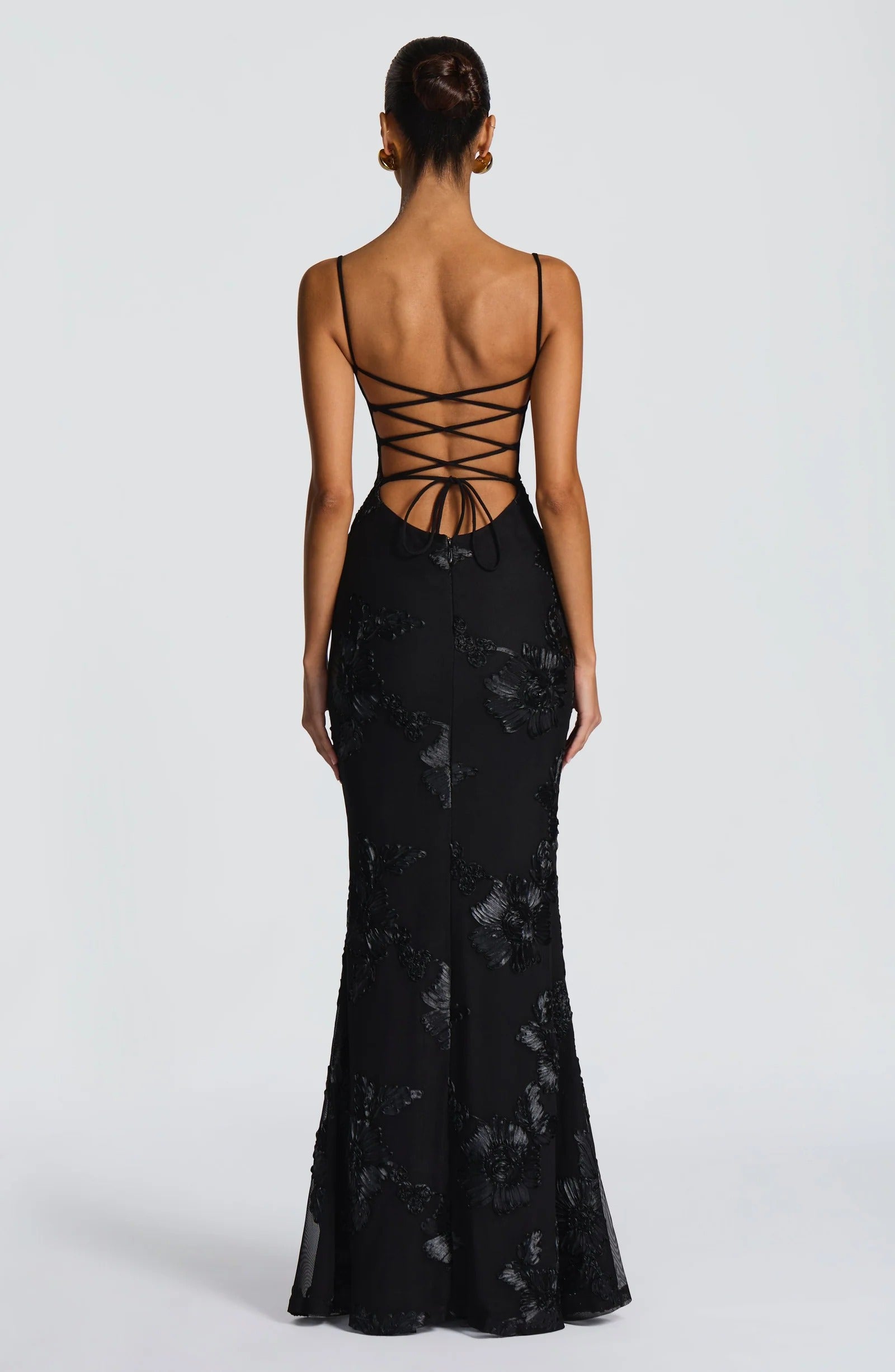 Floral Bustier Strappy Back Maxi Dress Black