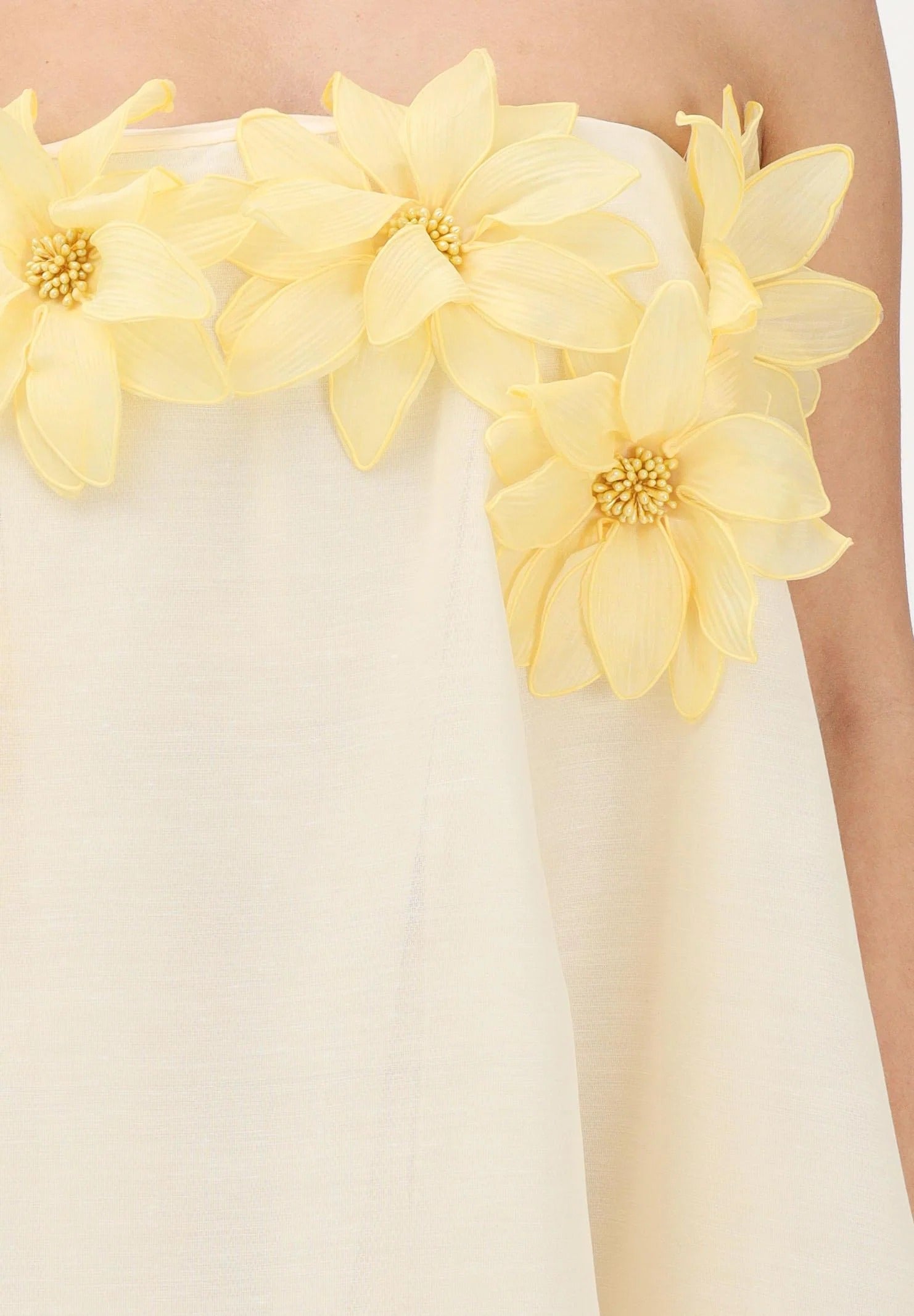 Odi Women's Yellow Short Dress with Floral Appliqués