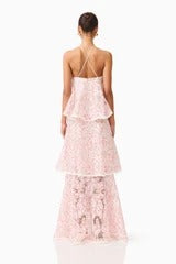 Valencia Tiered Gown in Pink & Cream Floral