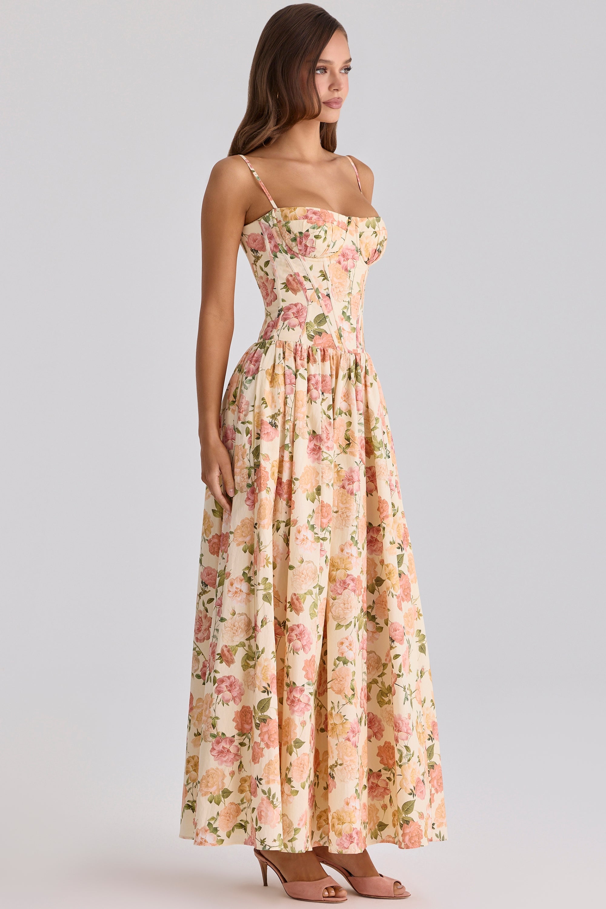 Rona Warm Rose Print Cotton Maxi Dress