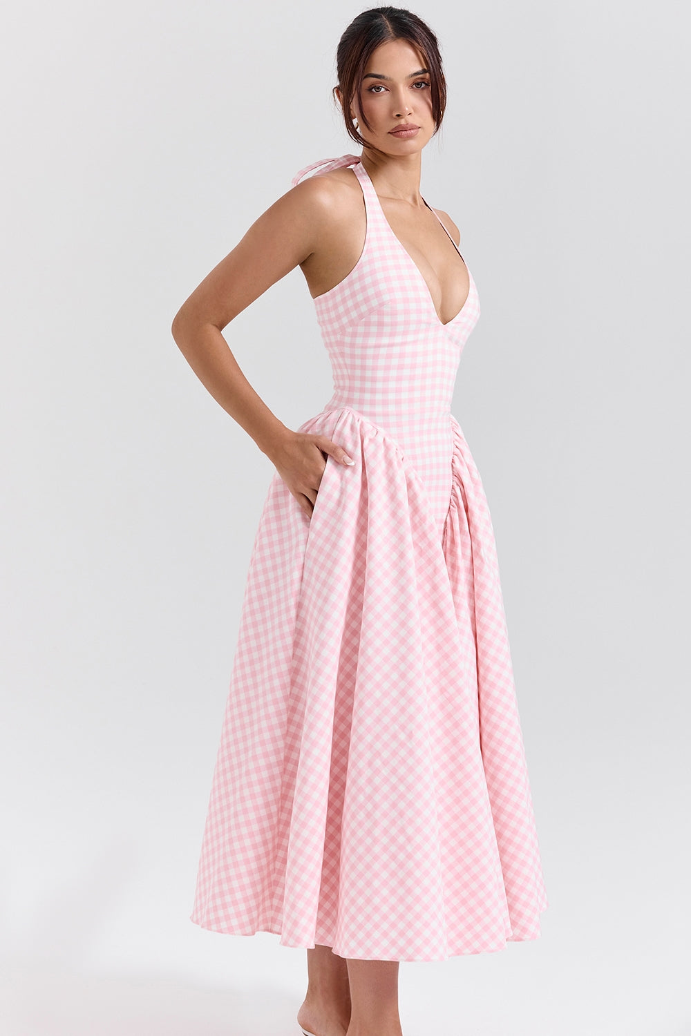 Marilyn strawberry shortcake gingham halter midi sundress