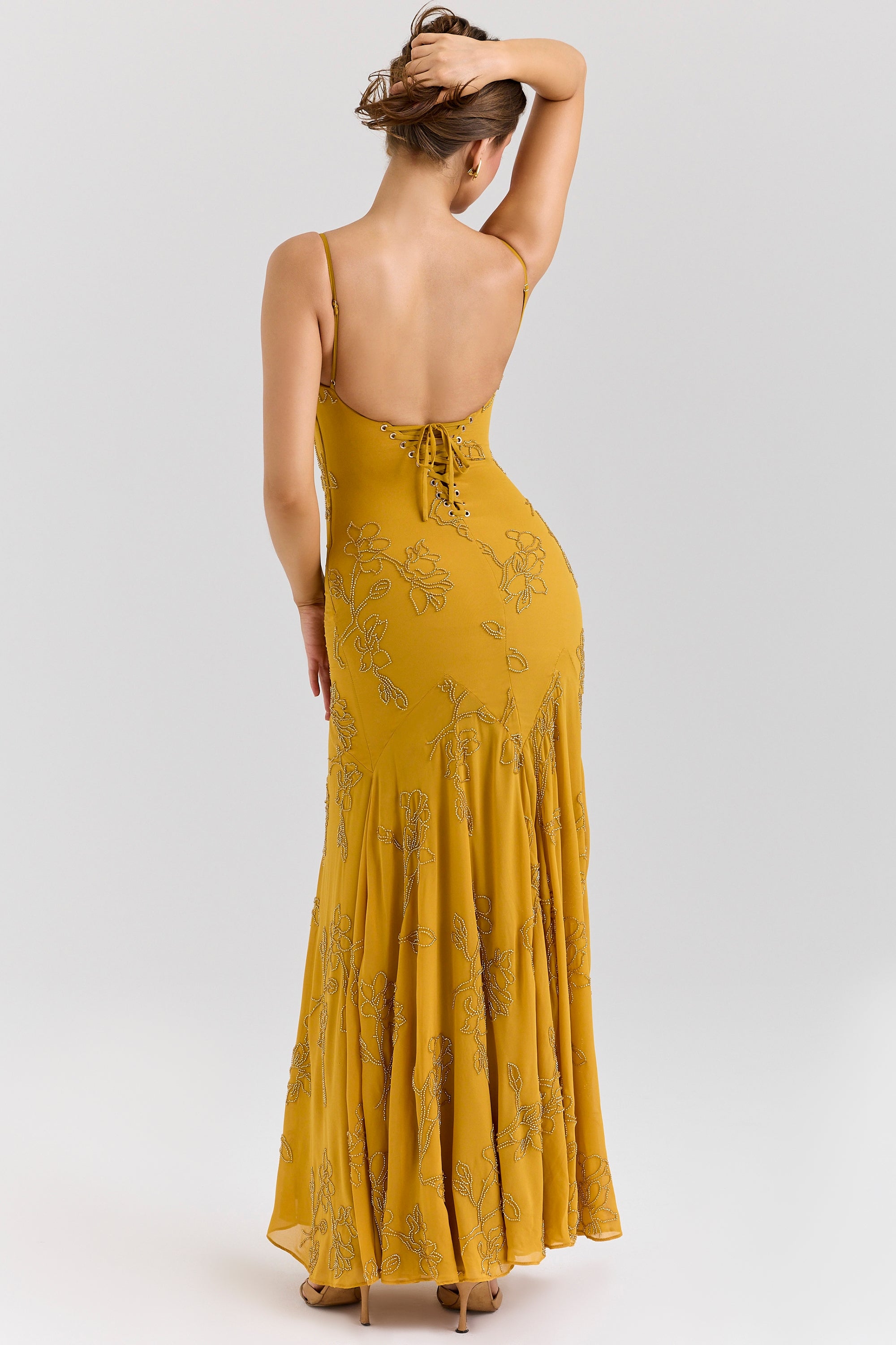 Rosalia Gold Embellished Hand Beaded Maxi Dress