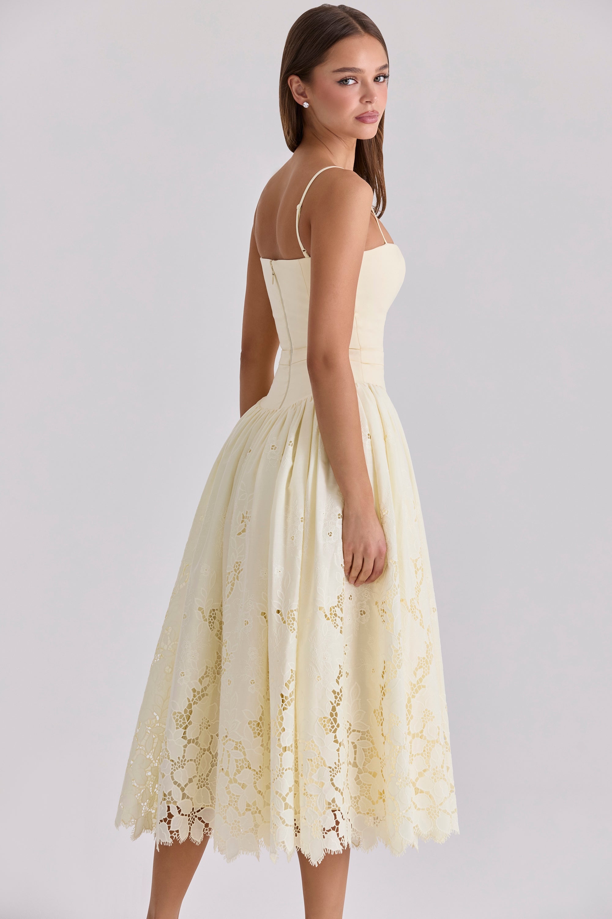 Ysabella Lemon Custom Lace Broderie Anglaise Midi Sundress