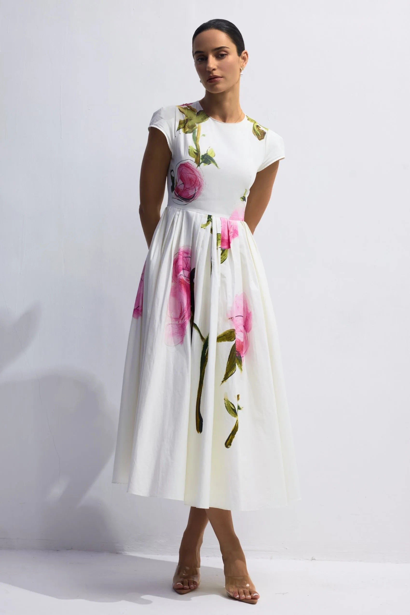 Lindsay Rose Printed Cap Sleeve Midi Dress