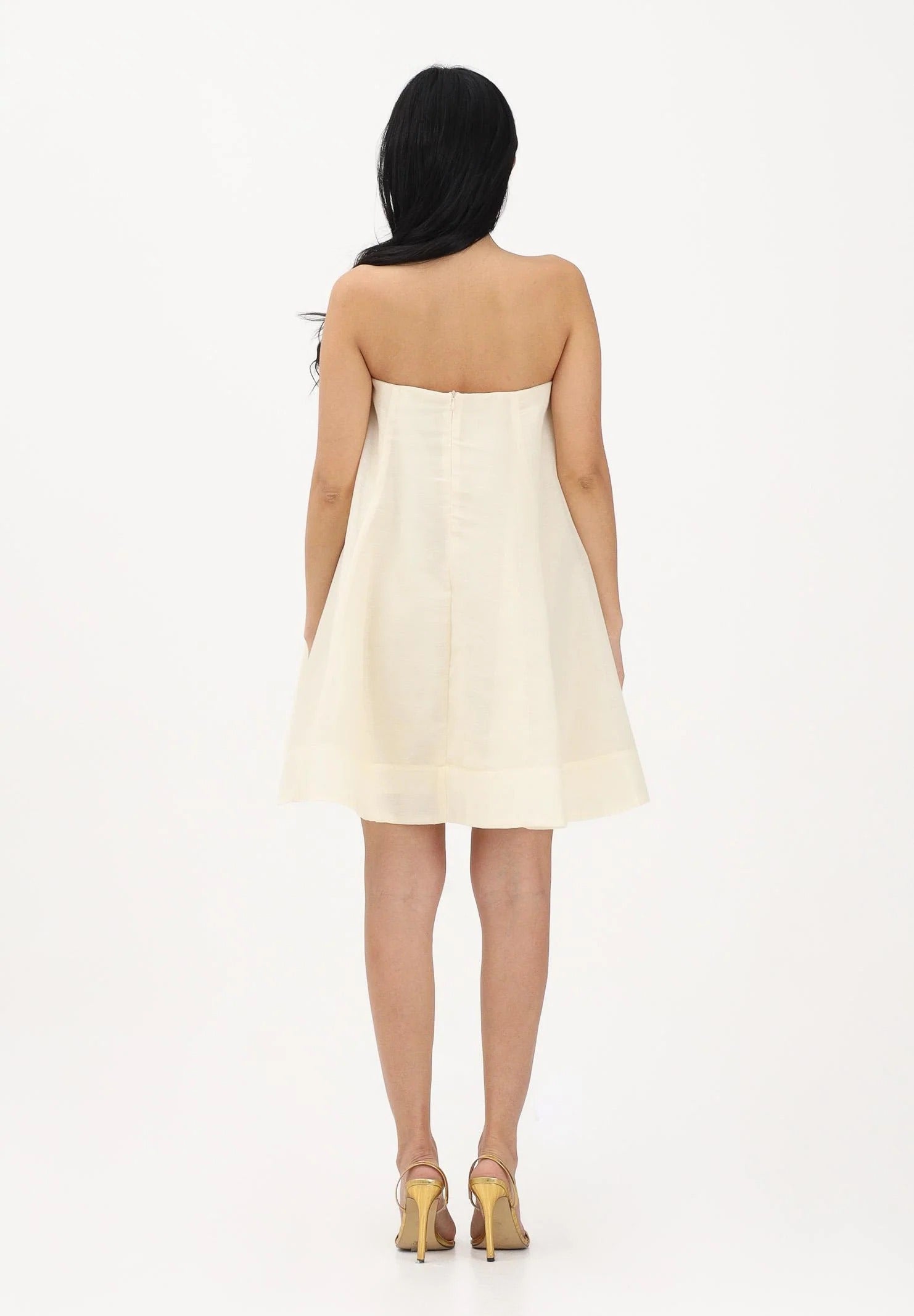 Odi Women's Yellow Short Dress with Floral Appliqués