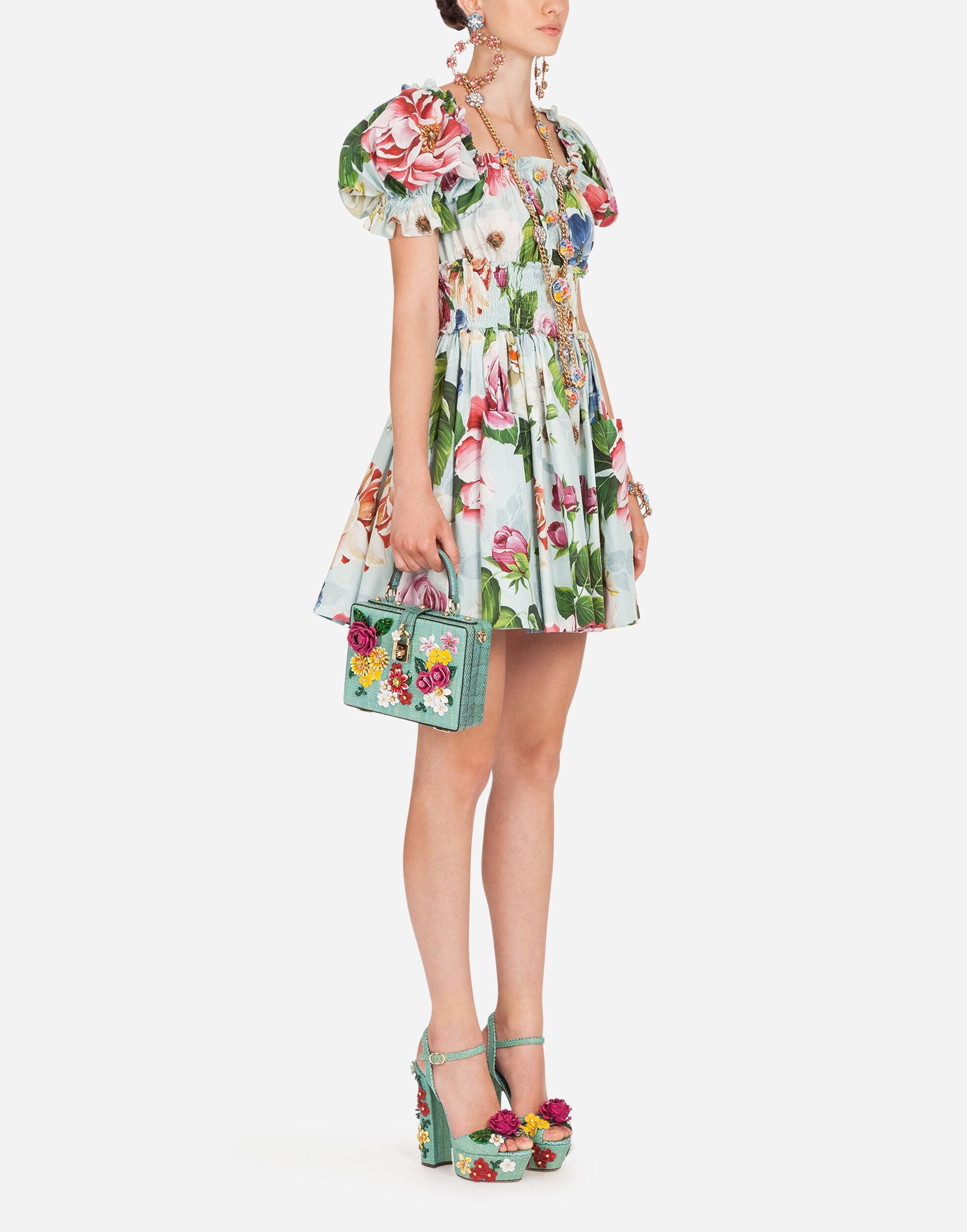 SHORT FLORAL-PRINT POPLIN DRESS