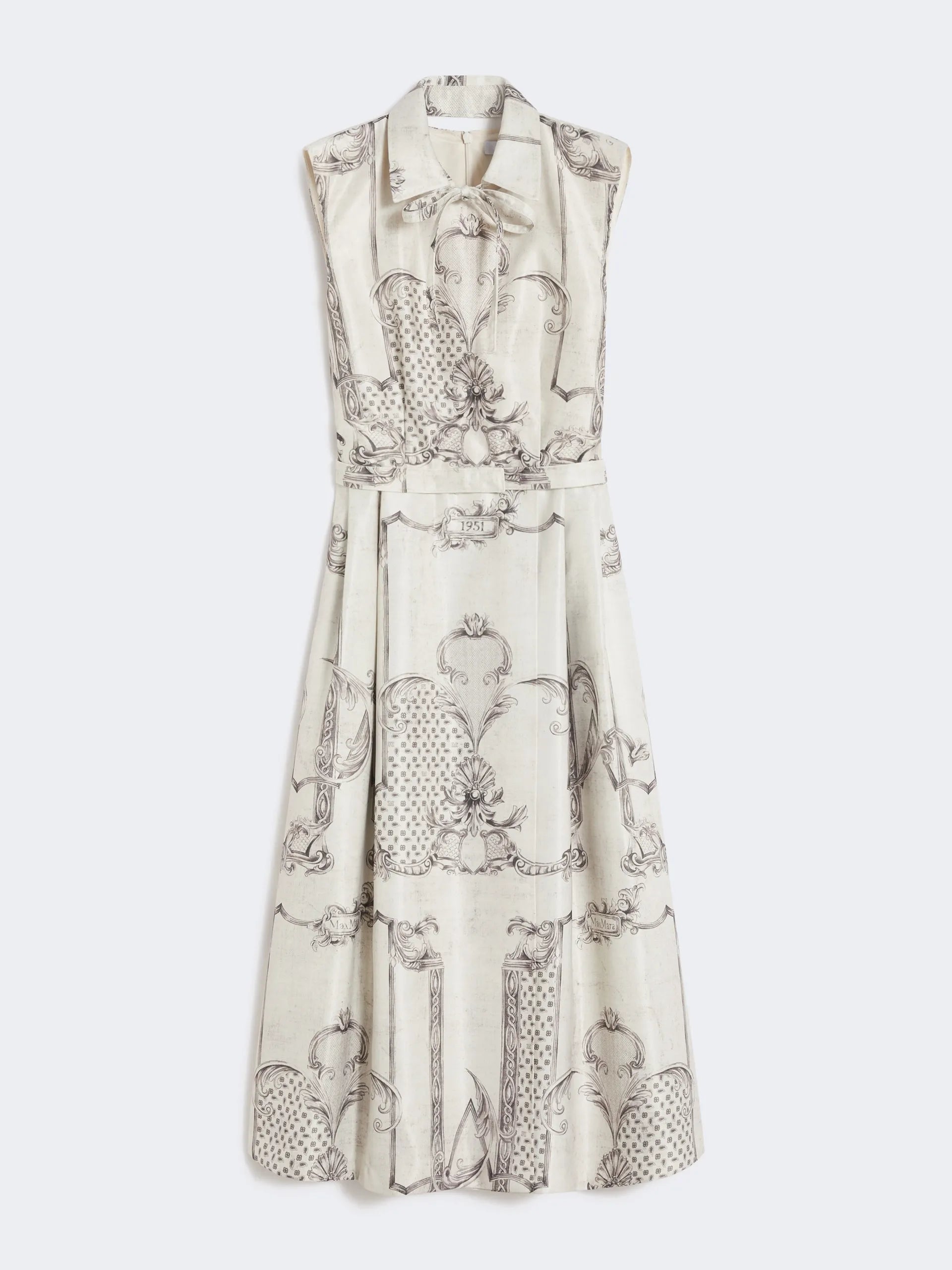 Printed Mikado shirt dress Ivory