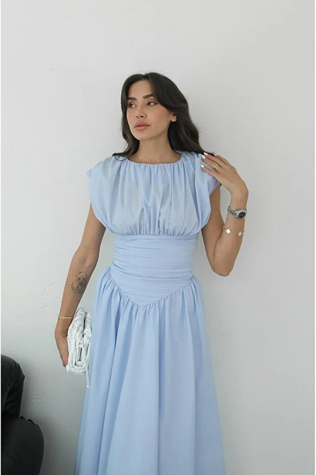 Baby Blue Vintage-Inspired Draped Dress