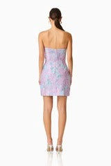 Patricia Strapless Mini Dress in Blue & Purple Floral