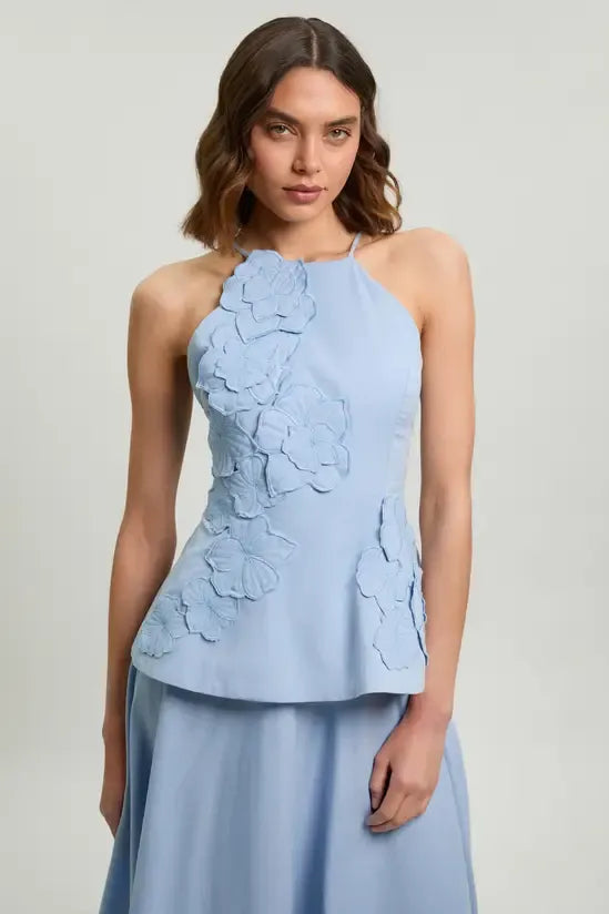 KarenMillen Cotton Linen 3D Floral Midi Dress