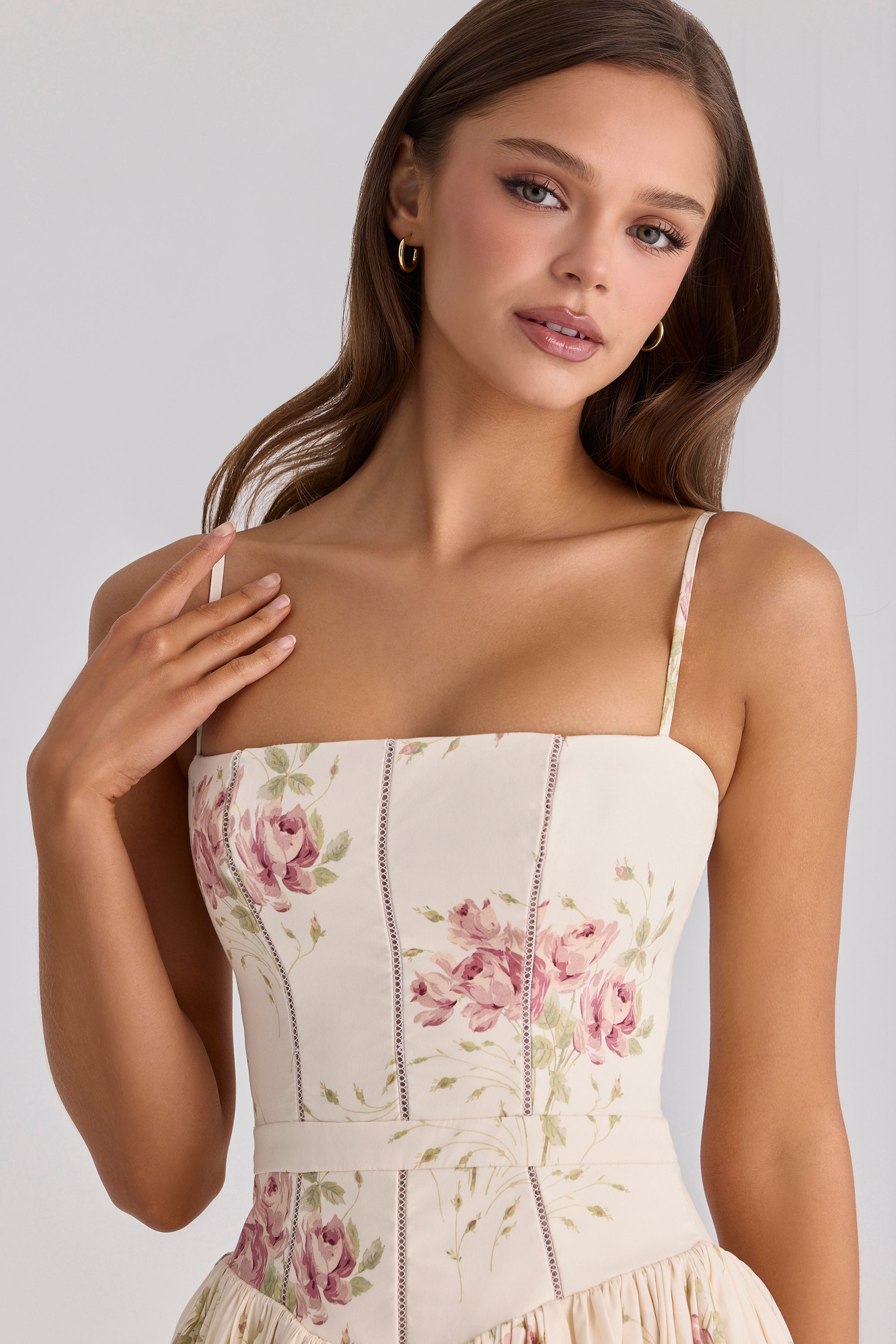 Ysabella ivory vintage rose print cotton midi sundress
