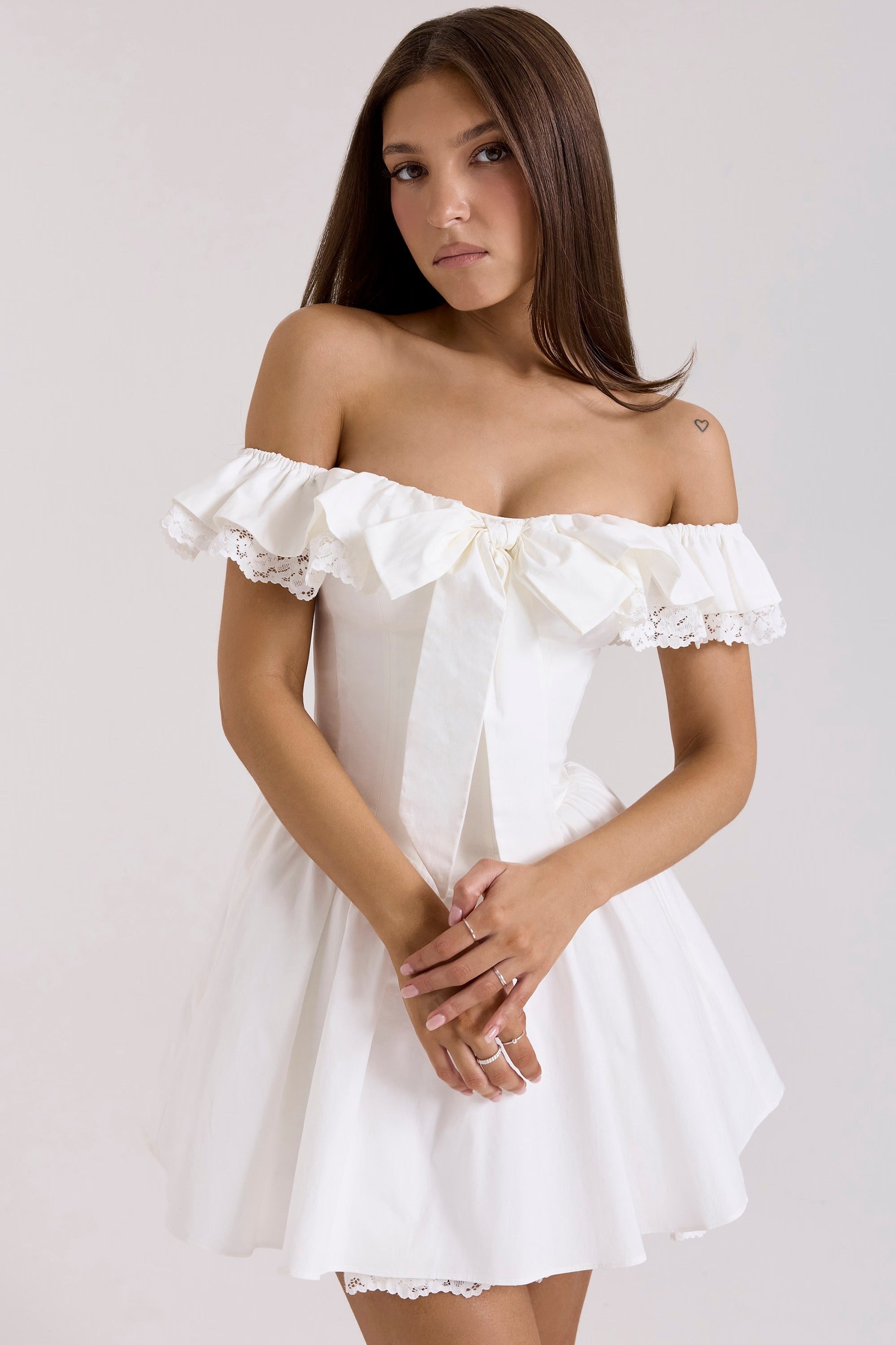 Jaide white cotton off shoulder corset mini dress