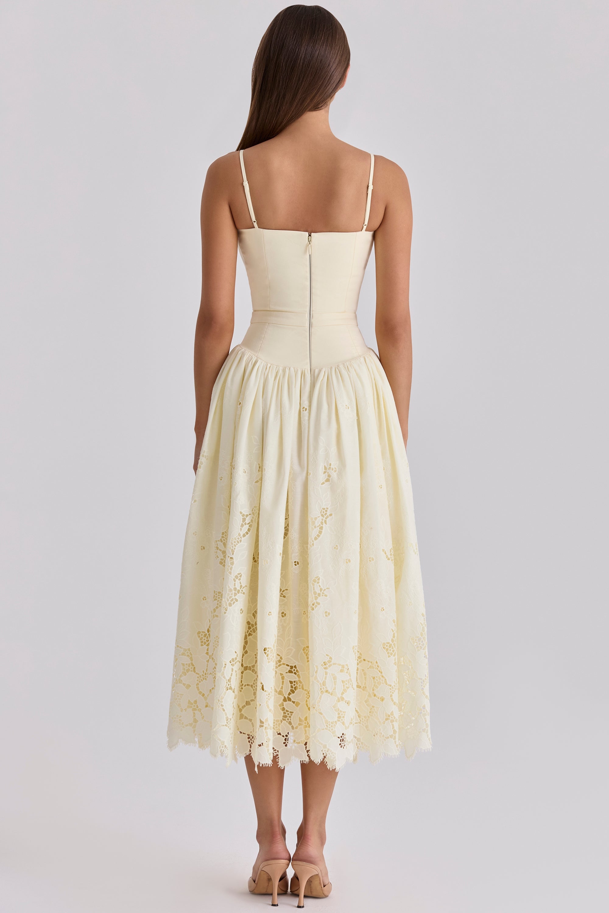 Ysabella Lemon Custom Lace Broderie Anglaise Midi Sundress