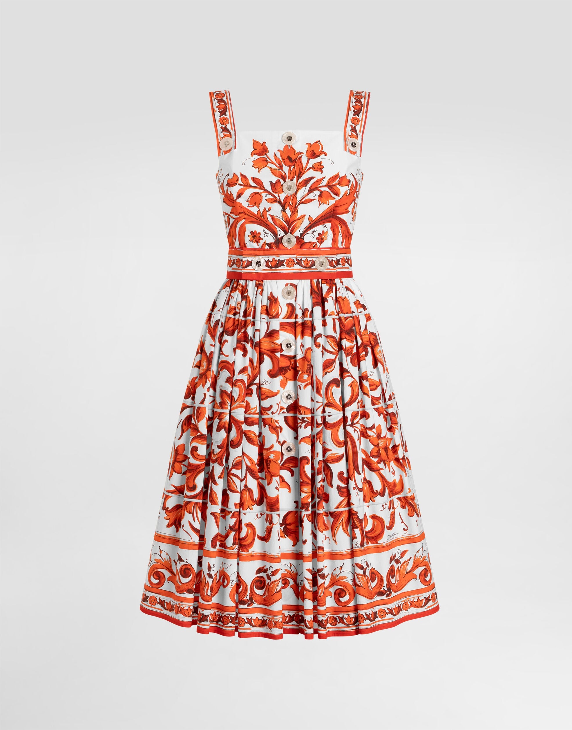 Majolica-print long poplin dress