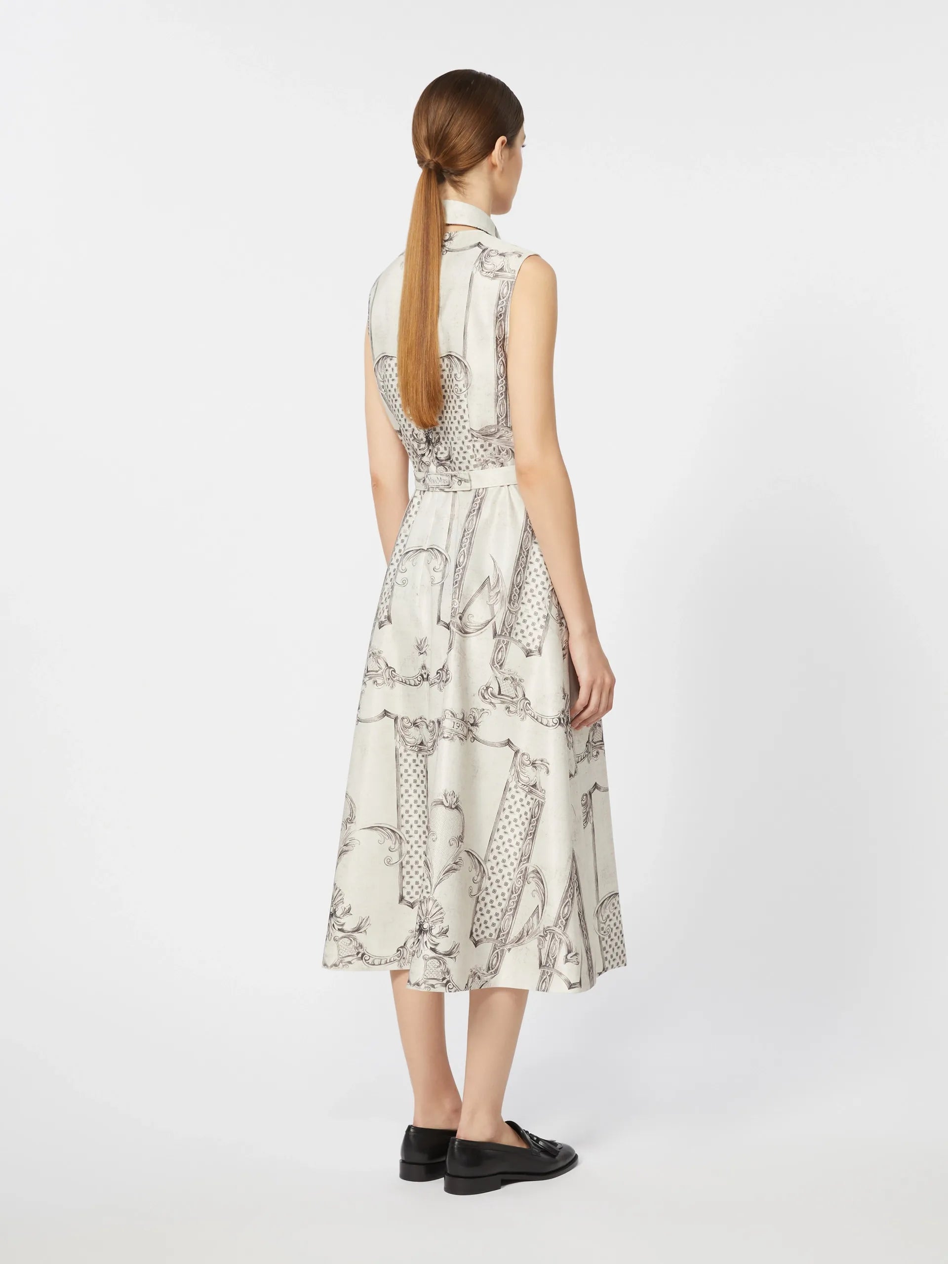 Printed Mikado shirt dress Ivory