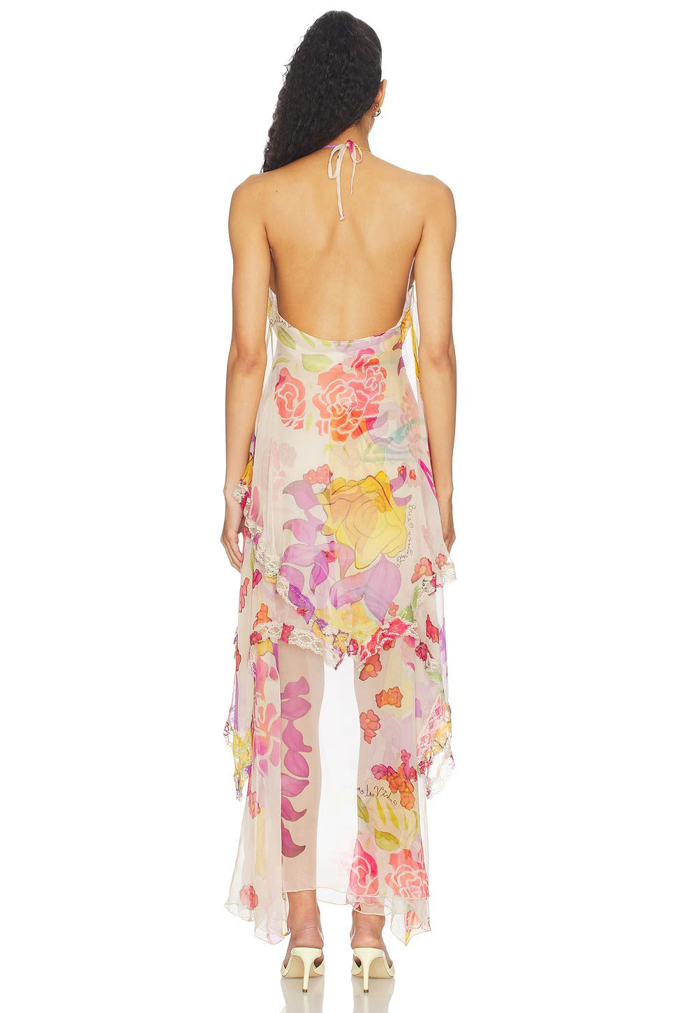 Flores Silk Chiffon Long Halter Dress