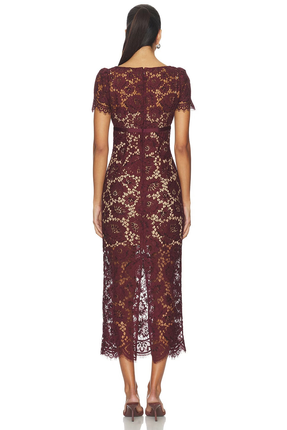 Brown Floral Lace Midi Dress