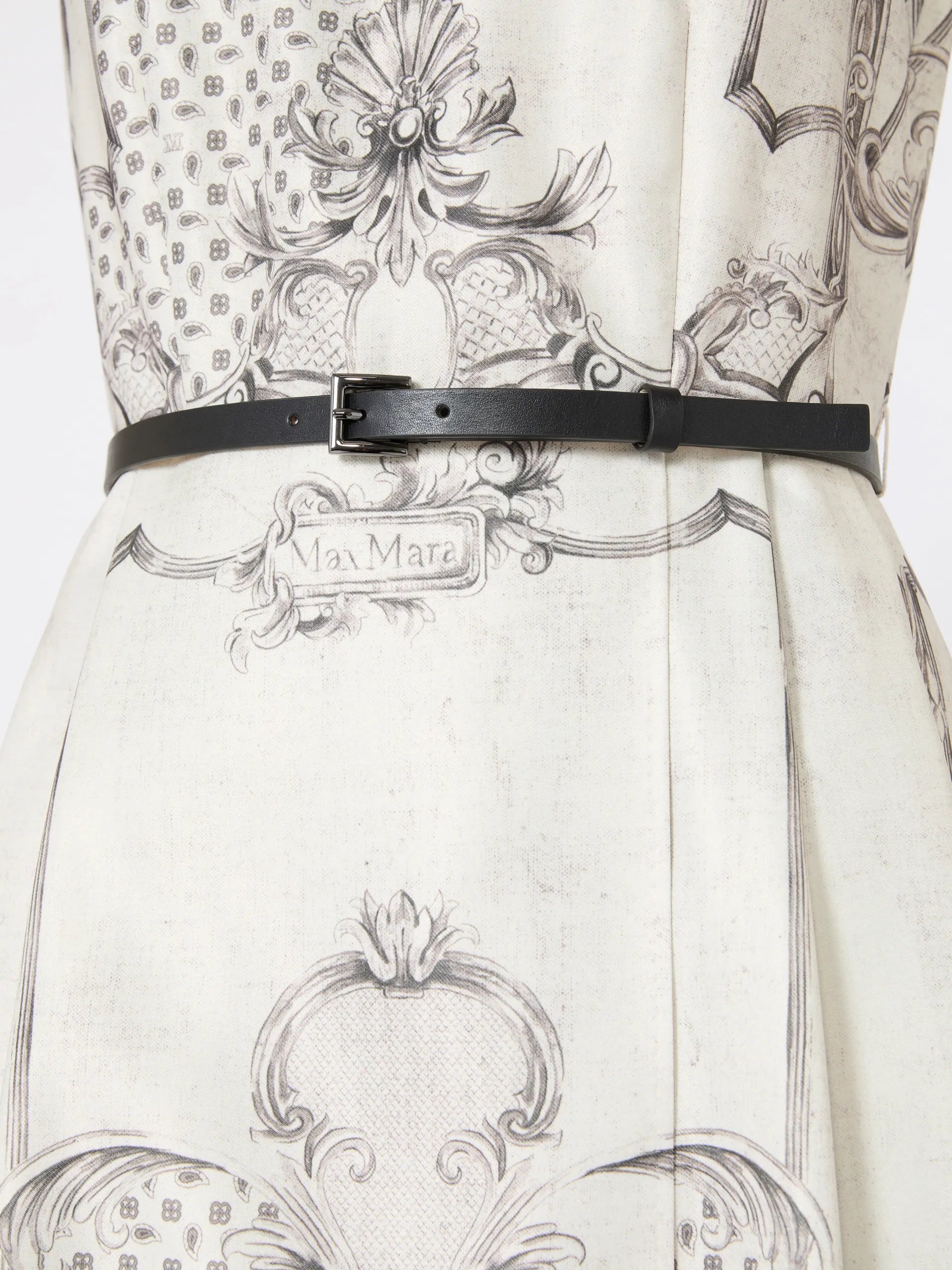 Printed Mikado shirt dress Ivory