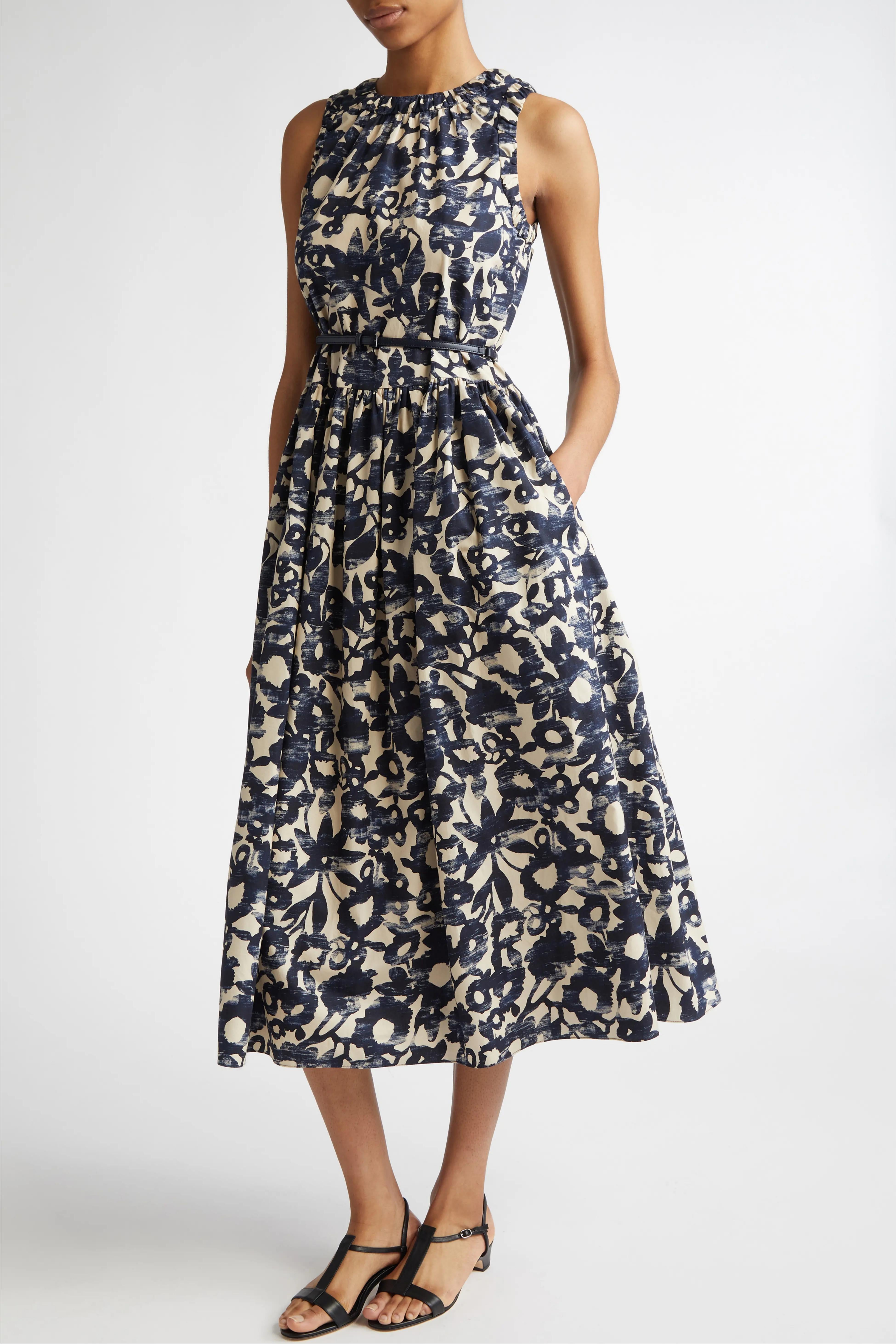Marlena print sleeveless belted dress