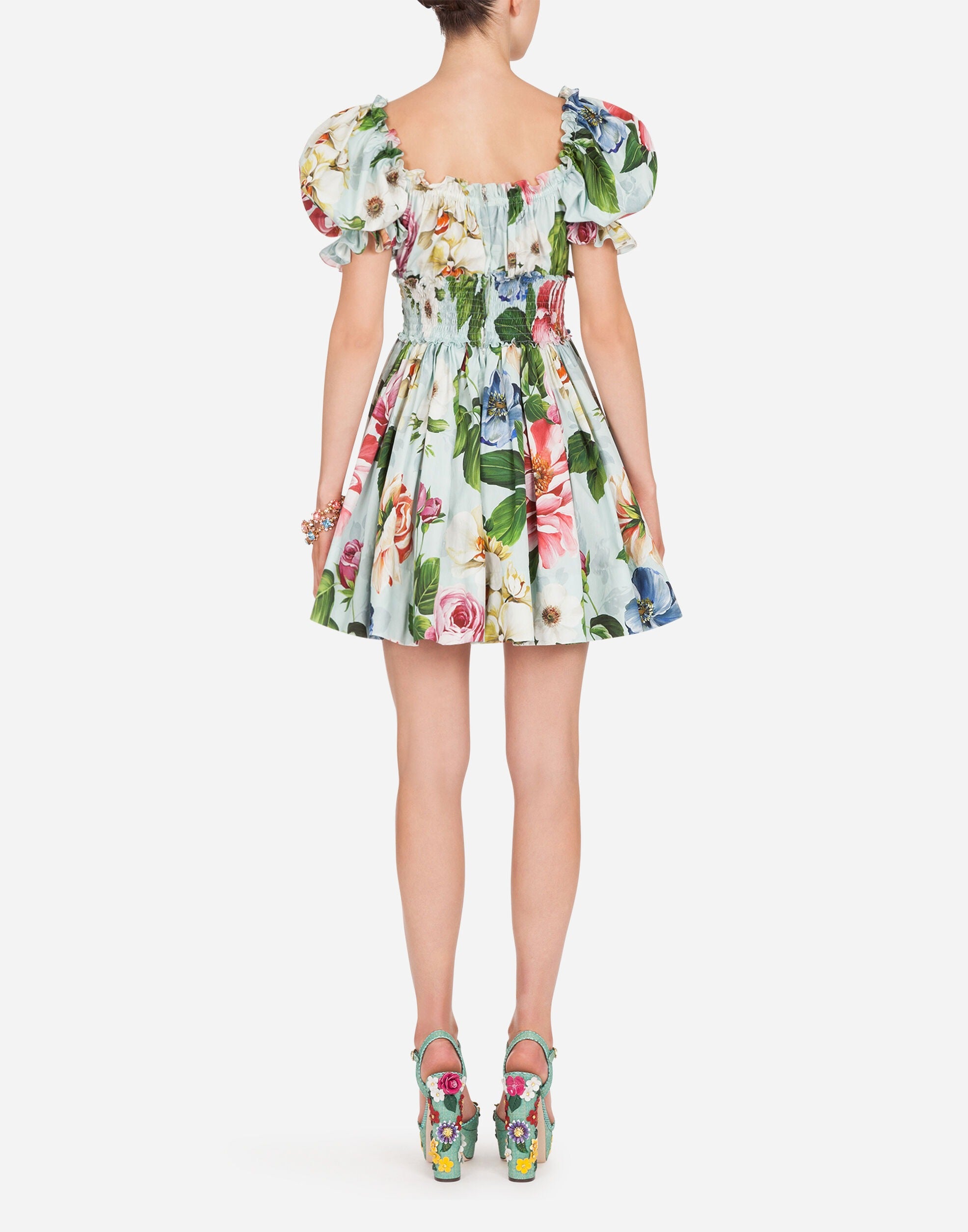 SHORT FLORAL-PRINT POPLIN DRESS