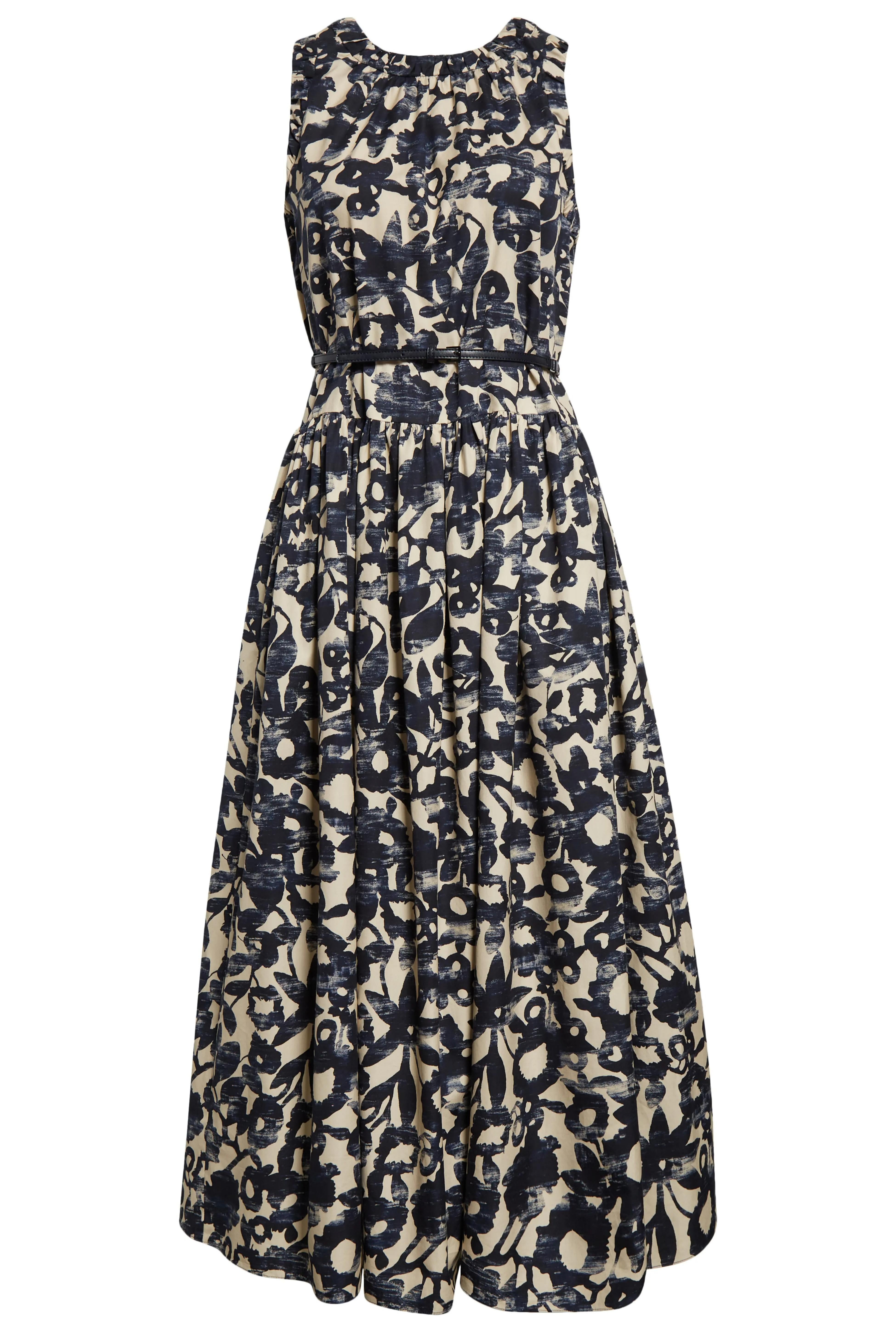 Marlena print sleeveless belted dress