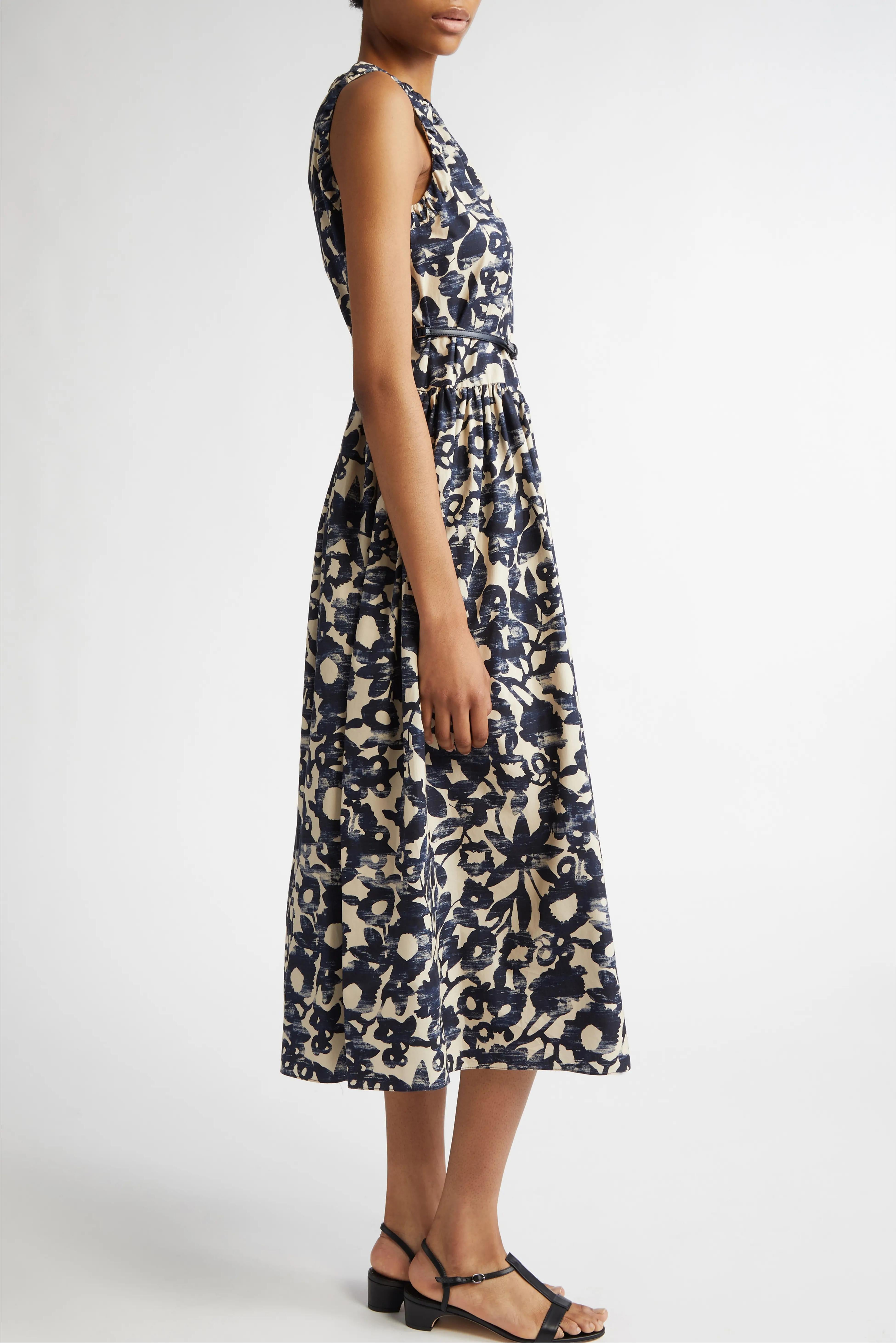 Marlena print sleeveless belted dress