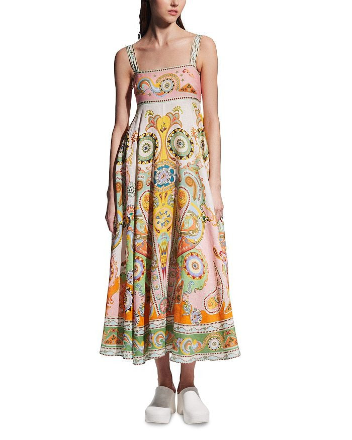 Pinball Empire Waist Linen Midi Dress