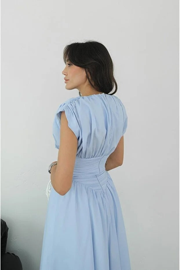 Baby Blue Vintage-Inspired Draped Dress