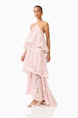 Valencia Tiered Gown in Pink & Cream Floral