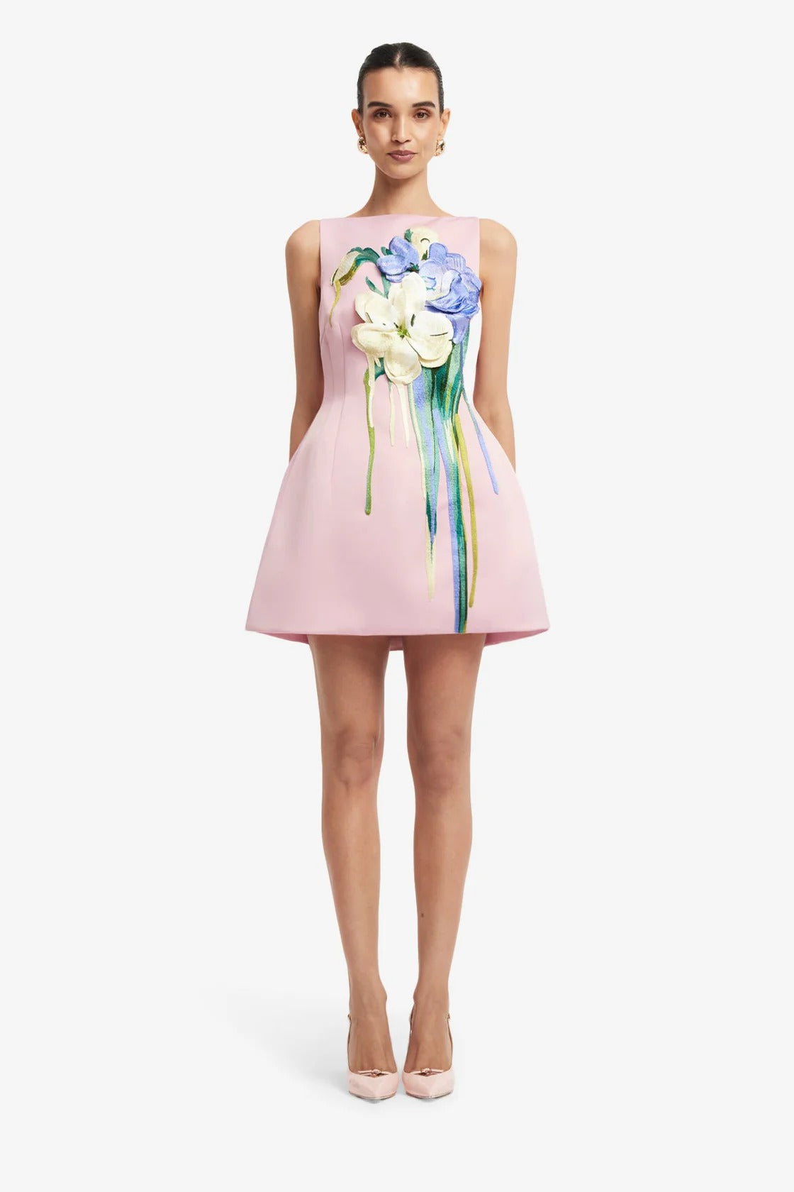 Ali Embroidered Boat Neck Mini Dress