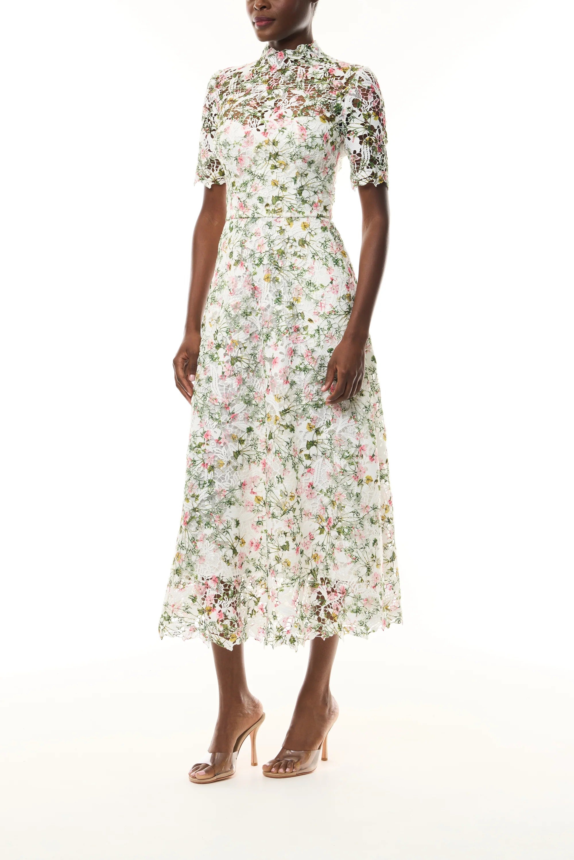 Short Sleeve Floral Lace Dress