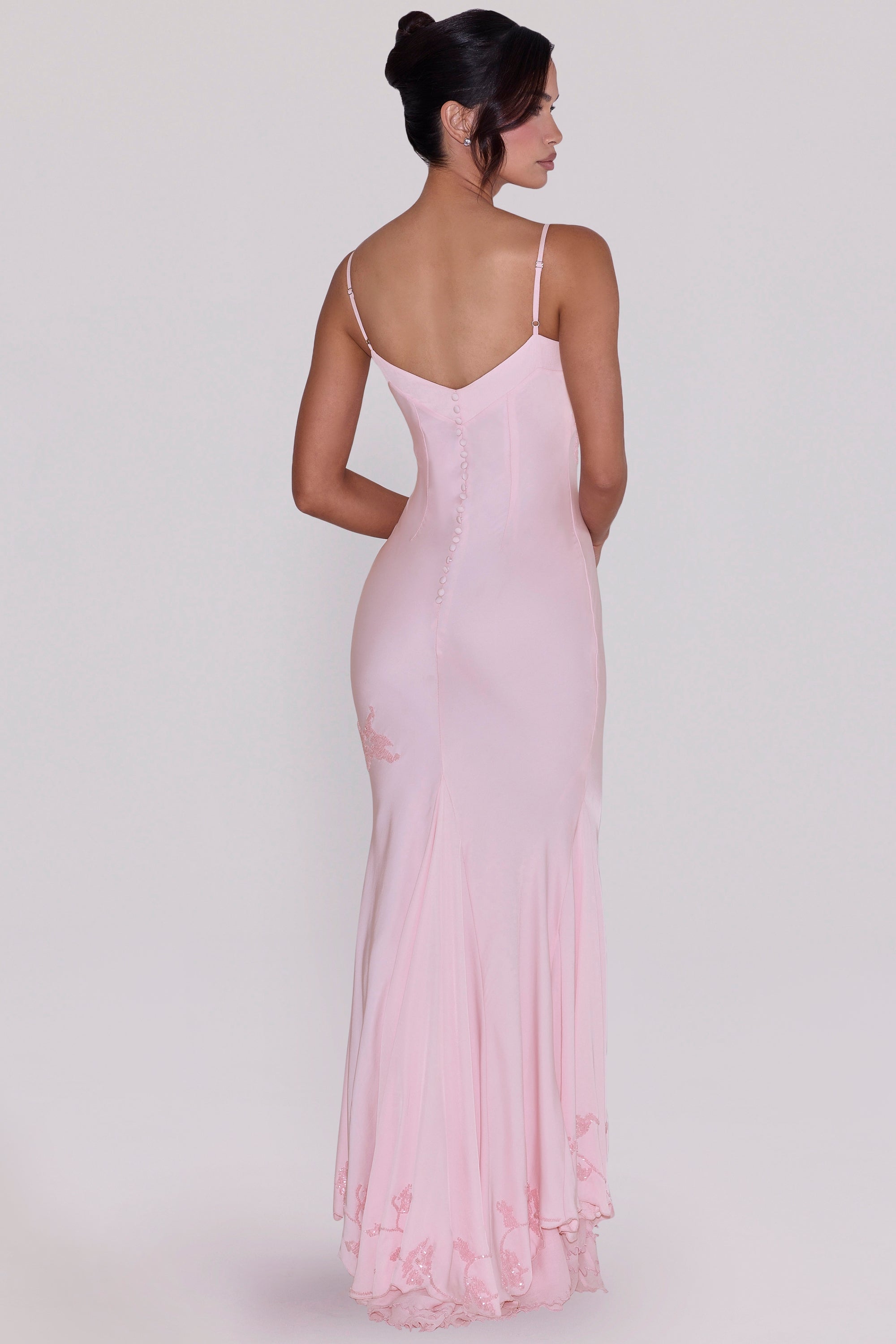 Anastelle Pink Hand Beaded Embellished Satin Maxi Dress